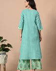 Blue Green Asymmetric Kurta and Pant Set_5_Trisukh Clothing