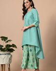 Blue Green Asymmetric Kurta and Pant Set_3_Trisukh Clothing