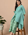 Blue Green Asymmetric Kurta and Pant Set_4_Trisukh Clothing
