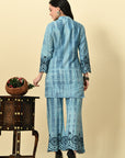 Blue Rayon Tie & Die Embroidered Coord Set_5_Trisukh Clothing