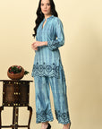 Blue Rayon Tie & Die Embroidered Coord Set_2_Trisukh Clothing