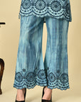 Blue Rayon Tie & Die Embroidered Coord Set_4_Trisukh Clothing