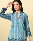 Blue Rayon Tie & Die Embroidered Coord Set_6_Trisukh Clothing