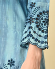 Blue Rayon Tie & Die Embroidered Coord Set_7_Trisukh Clothing