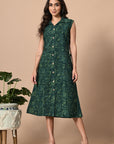 Emerald Green Button Down Dress_1_Trisukh Clothing