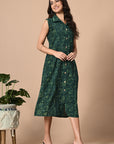 Emerald Green Button Down Dress_2_Trisukh Clothing