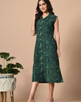Emerald Green Button Down Dress_3_Trisukh Clothing