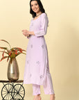 Lilac Embroidered Kurta Set_1_Trisukh Clothing