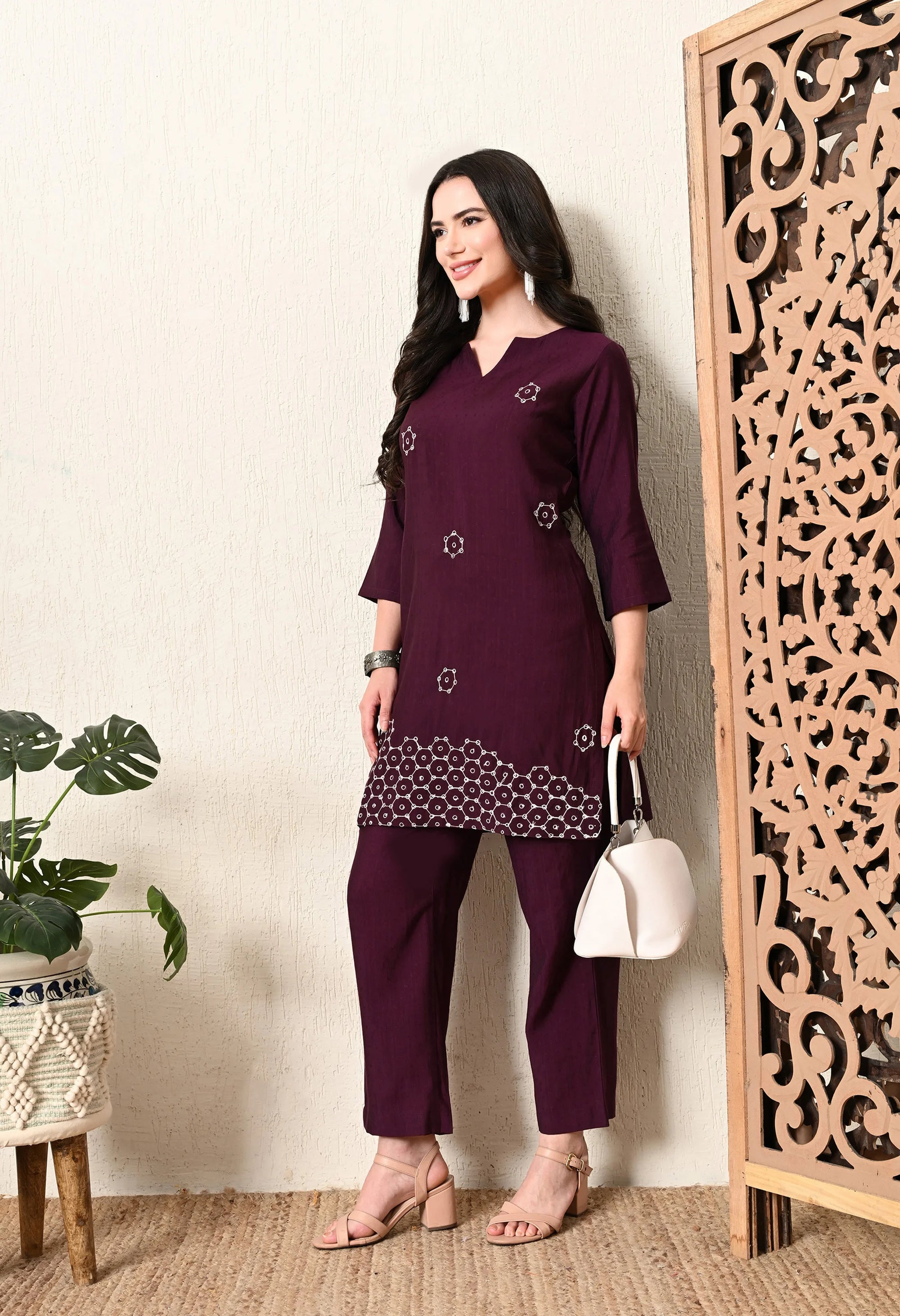 Aari work Purple Kurta Set_1_Trisukh Clothing 