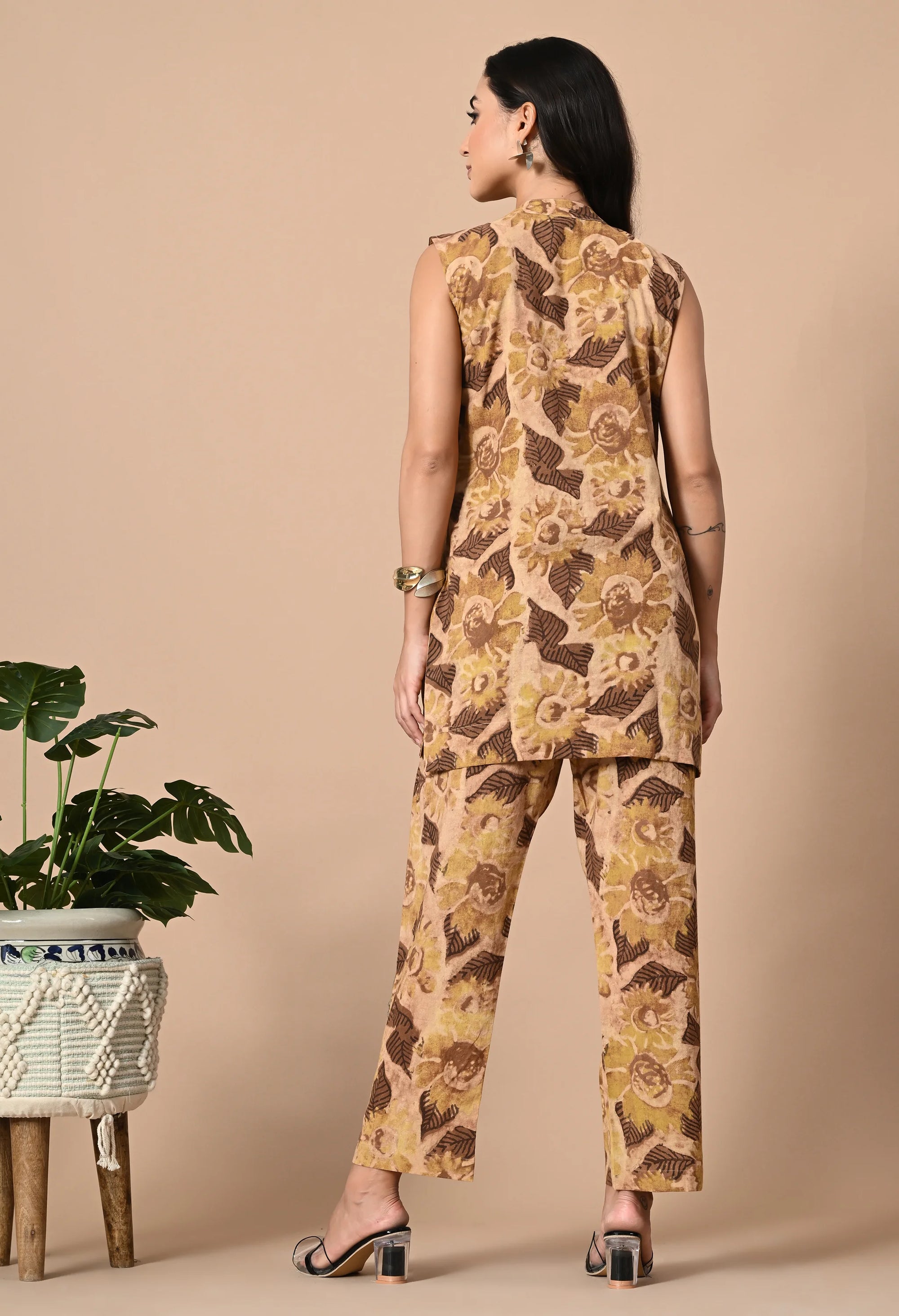 Beige Pleated Kurta Coord Set_5_Trisukh Clothing 