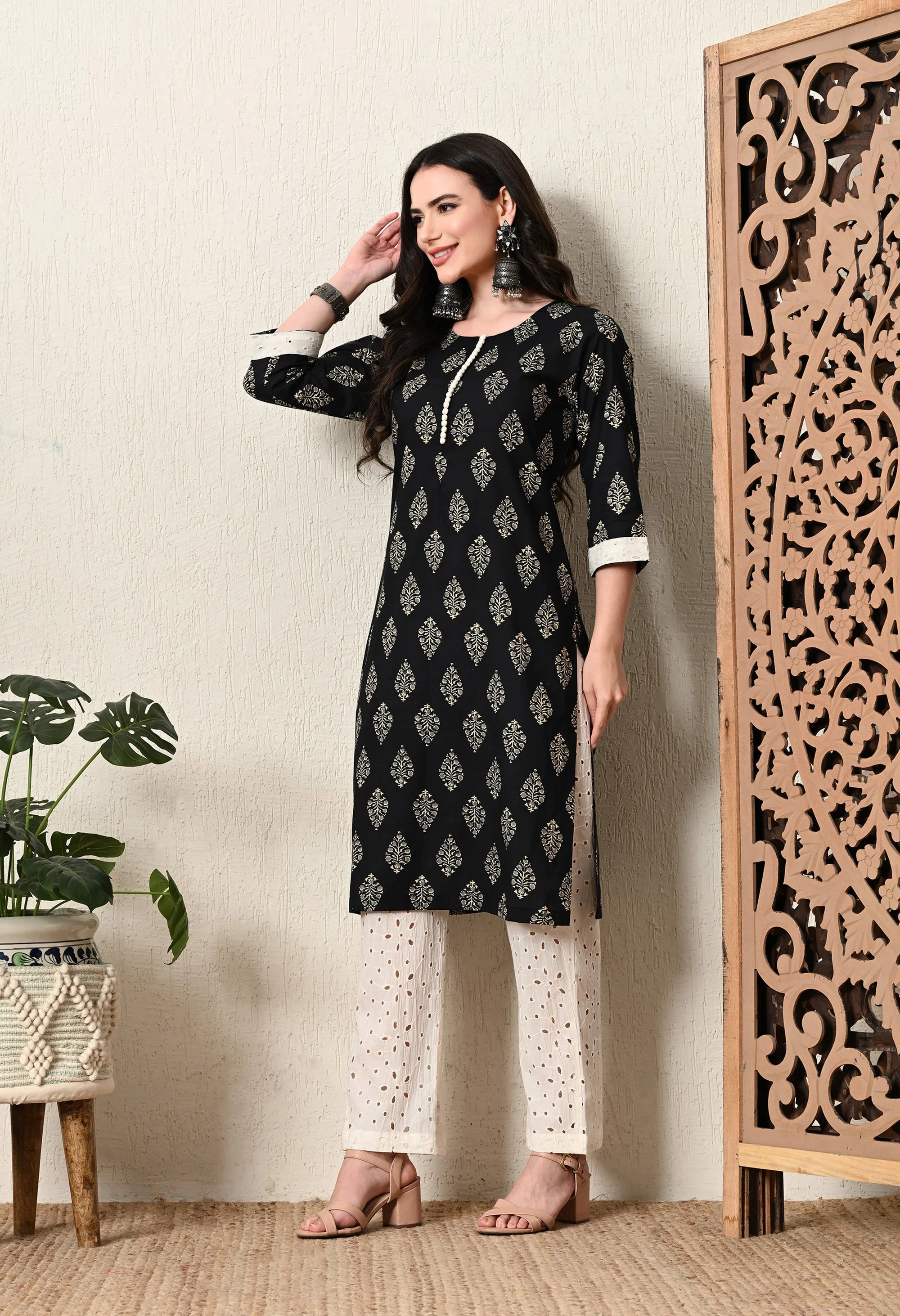 Black and Beige Kurta Set_5_Trisukh Clothing 