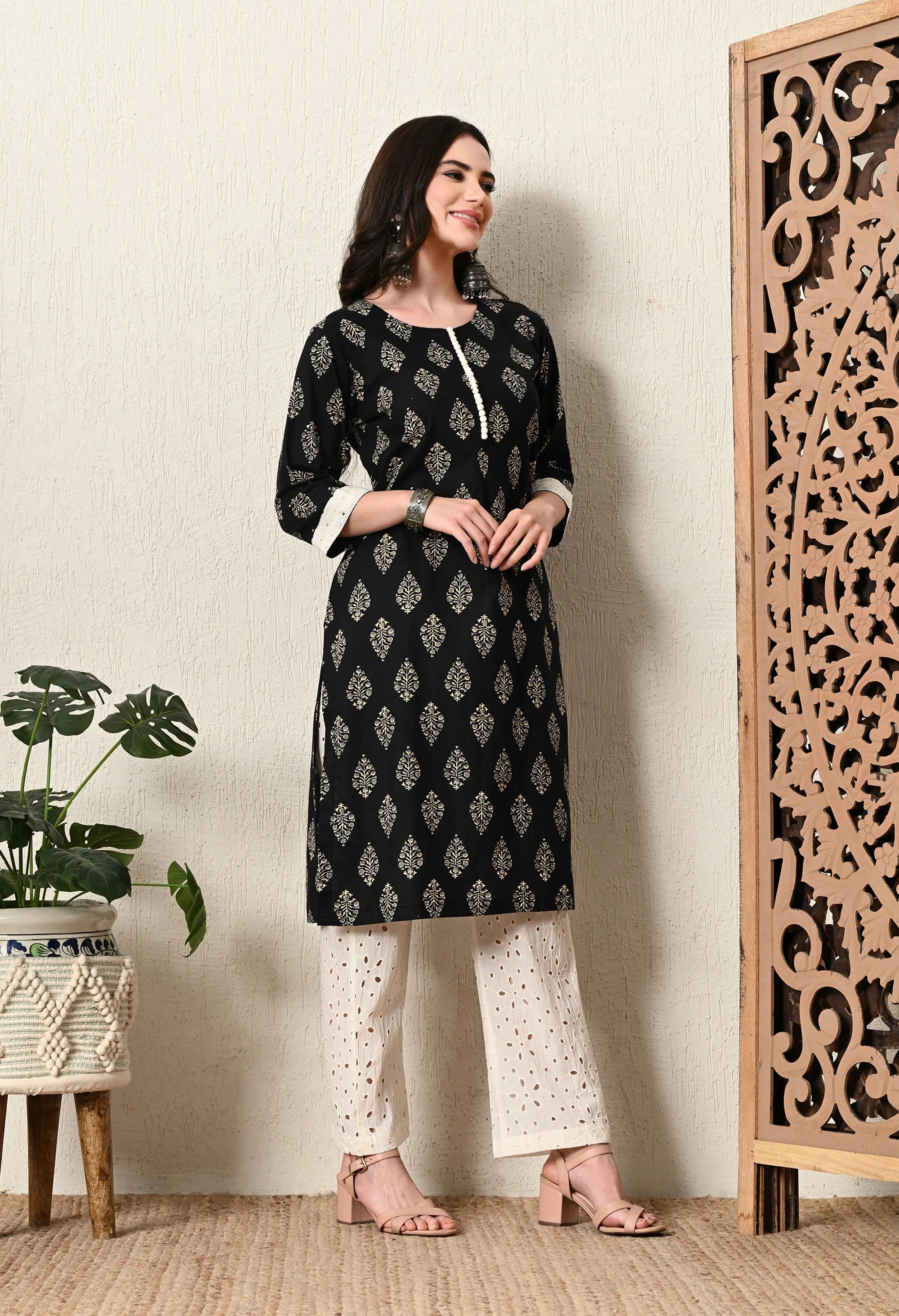 Black and Beige Kurta Set_6_Trisukh Clothing 