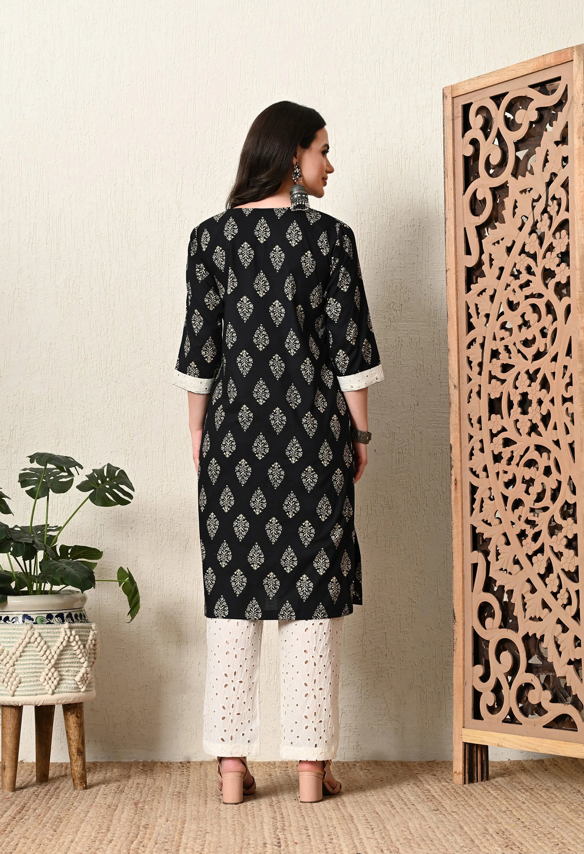Black and Beige Kurta Set_8_Trisukh Clothing 