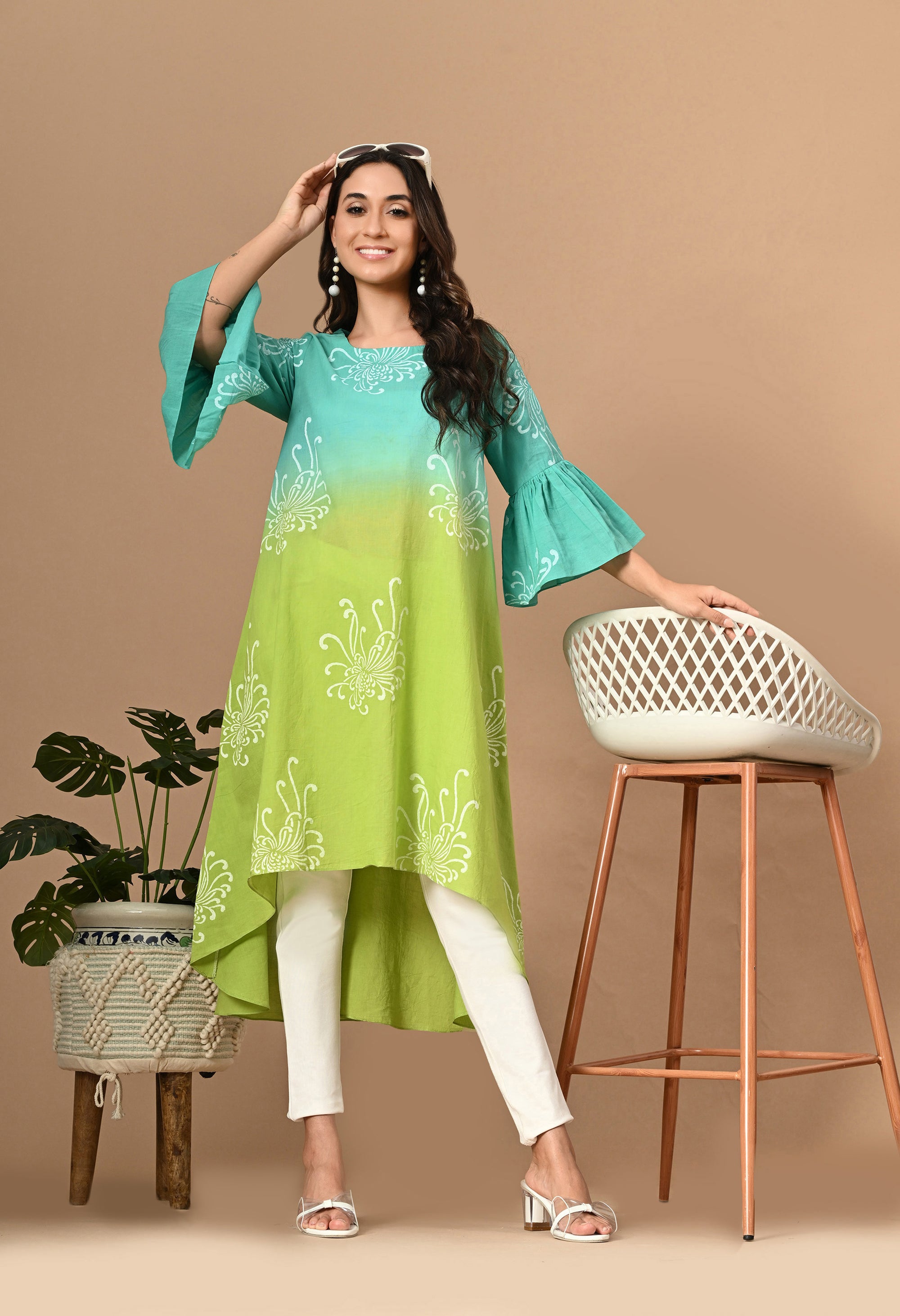 Blue Green Asymmetric Ombre Kurta_5_Trisukh Clothing 