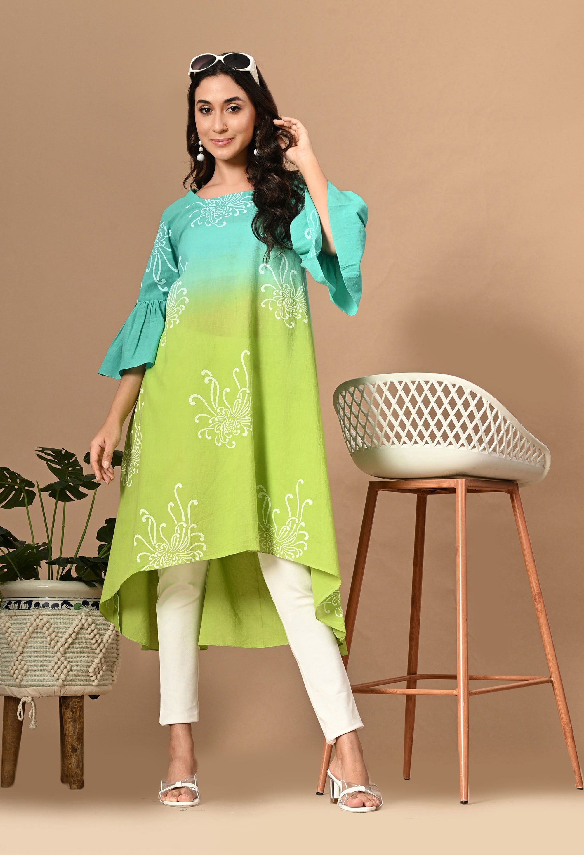 Blue Green Asymmetric Ombre Kurta_4_Trisukh Clothing 