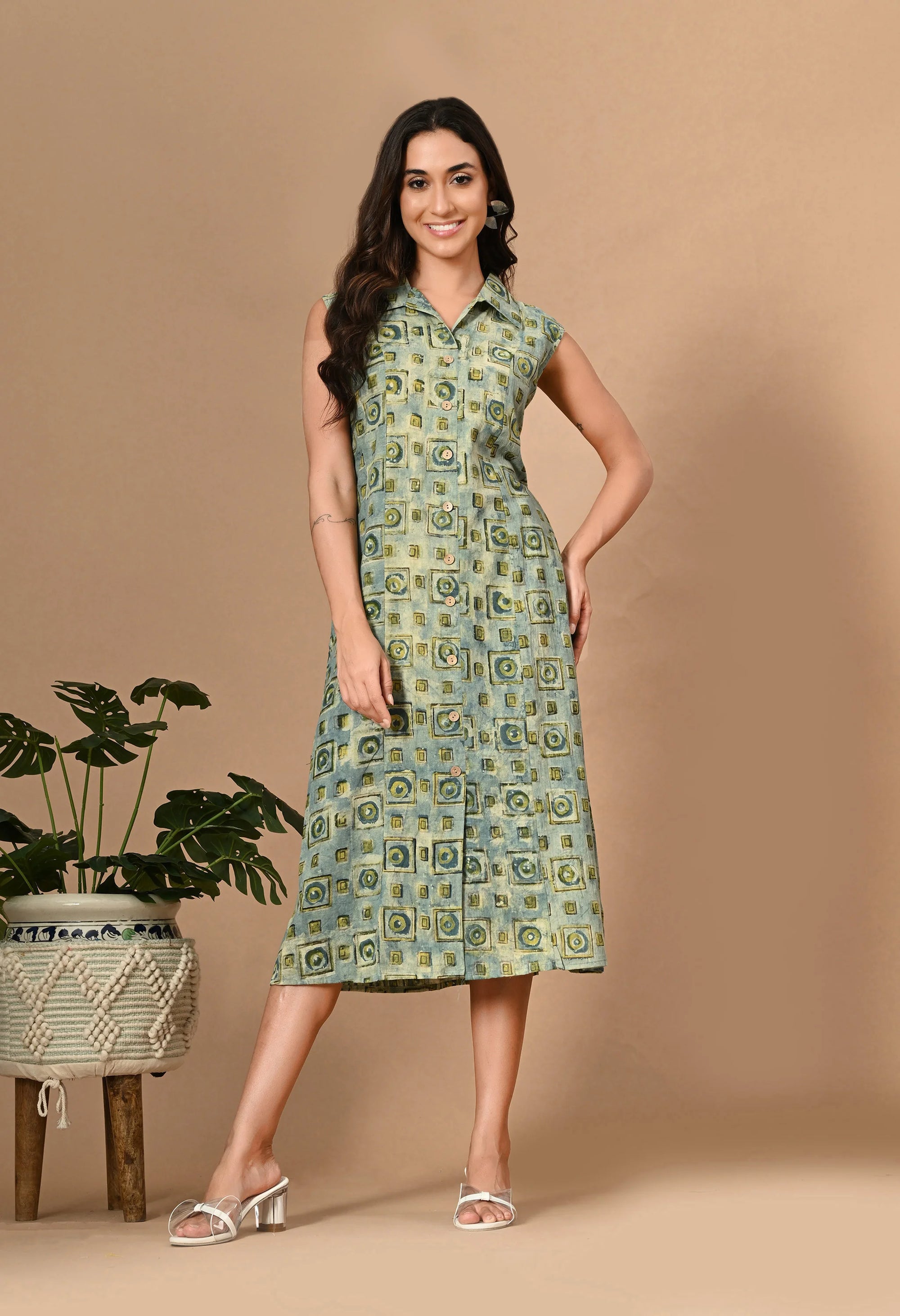 Blue Button Down Dress_1_Trisukh Clothing 