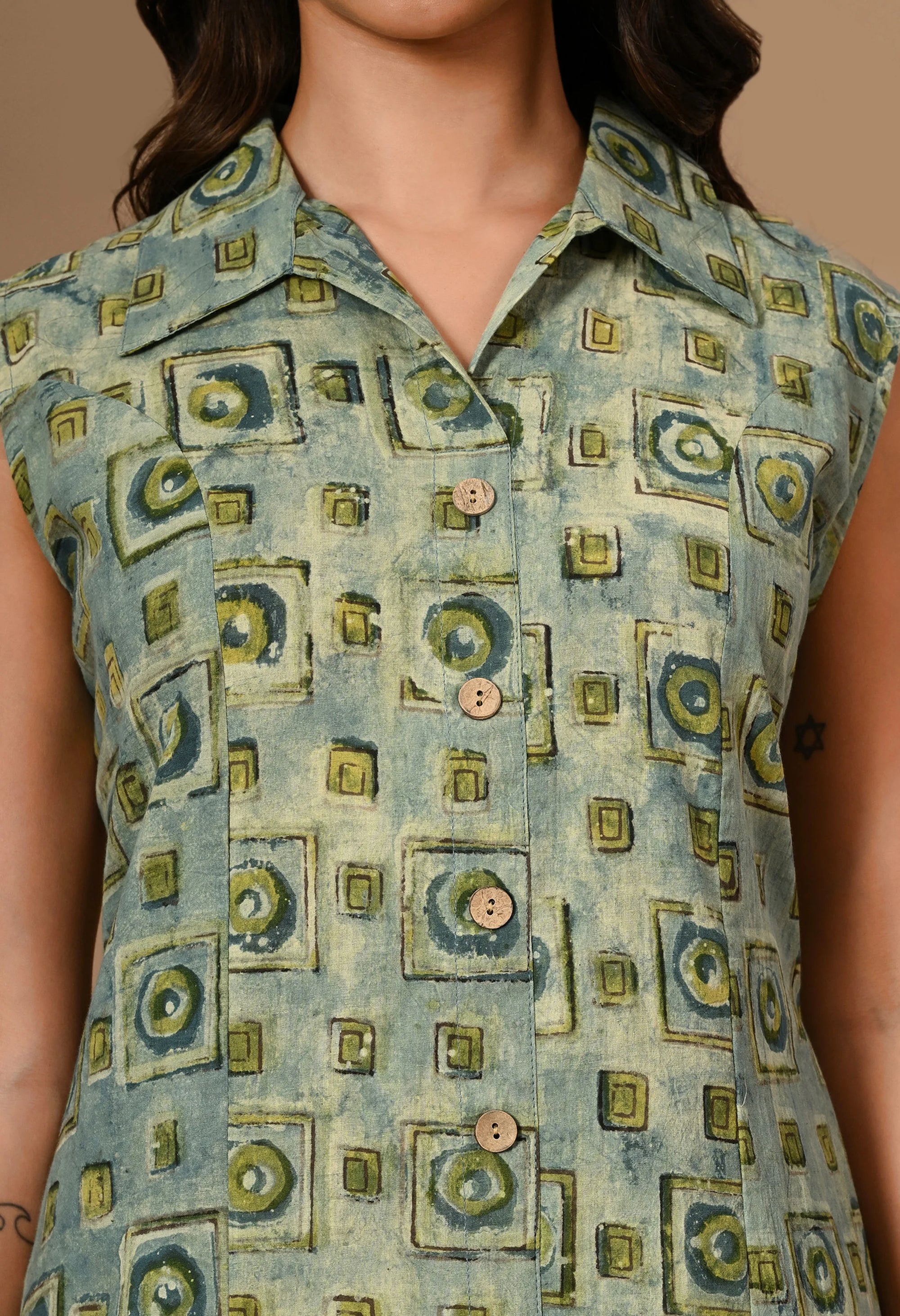 Blue Button Down Dress_3_Trisukh Clothing 