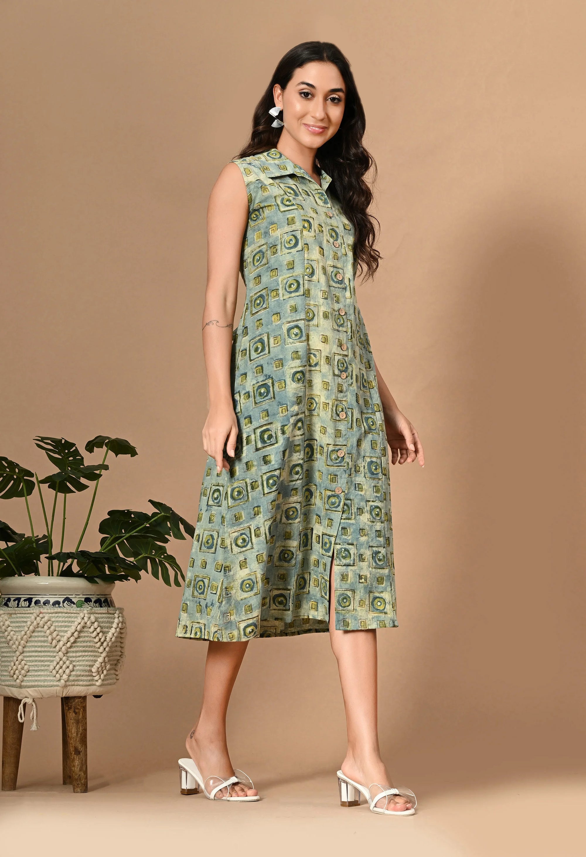 Blue Button Down Dress_4_Trisukh Clothing 