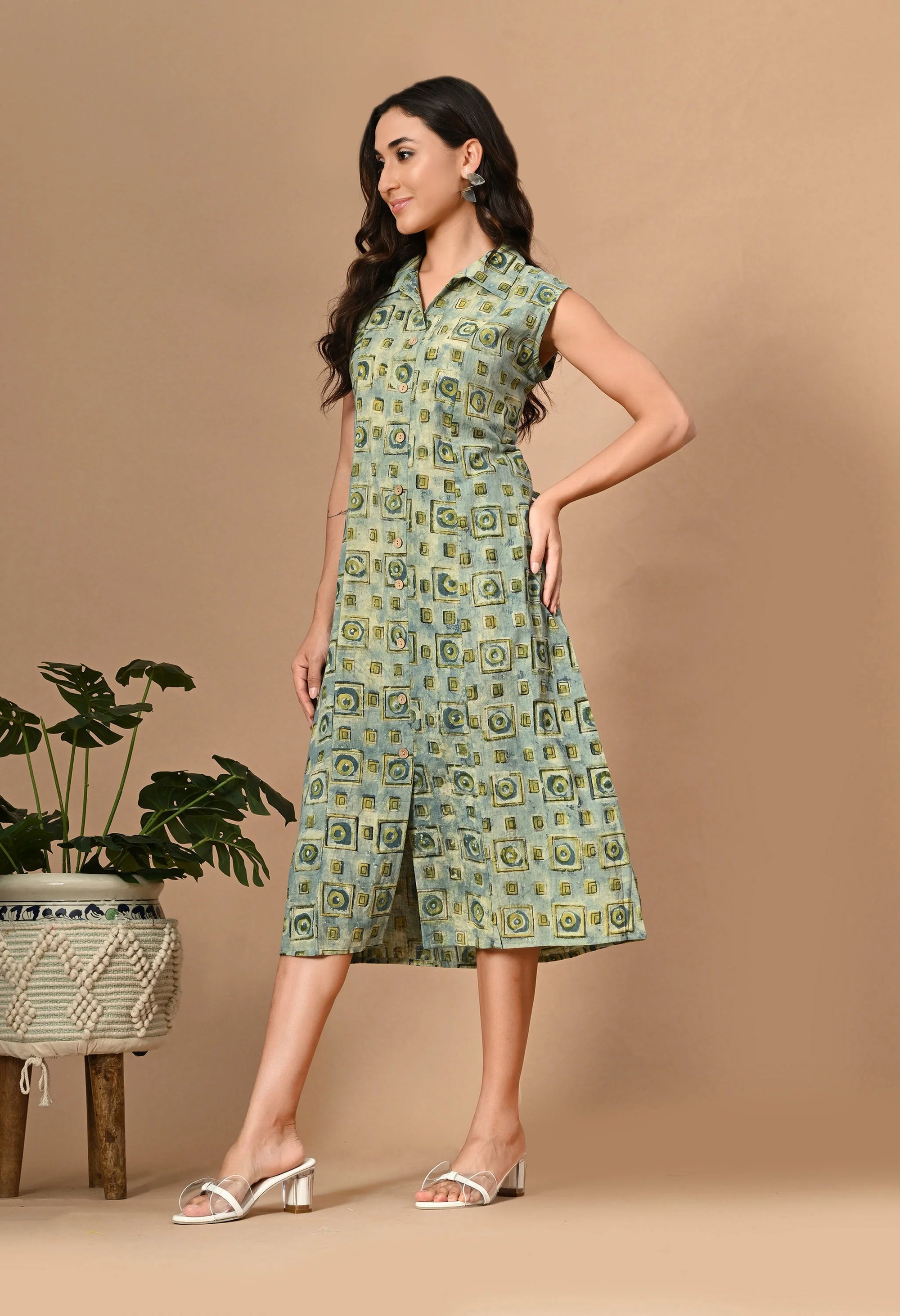 Blue Button Down Dress_5_Trisukh Clothing 