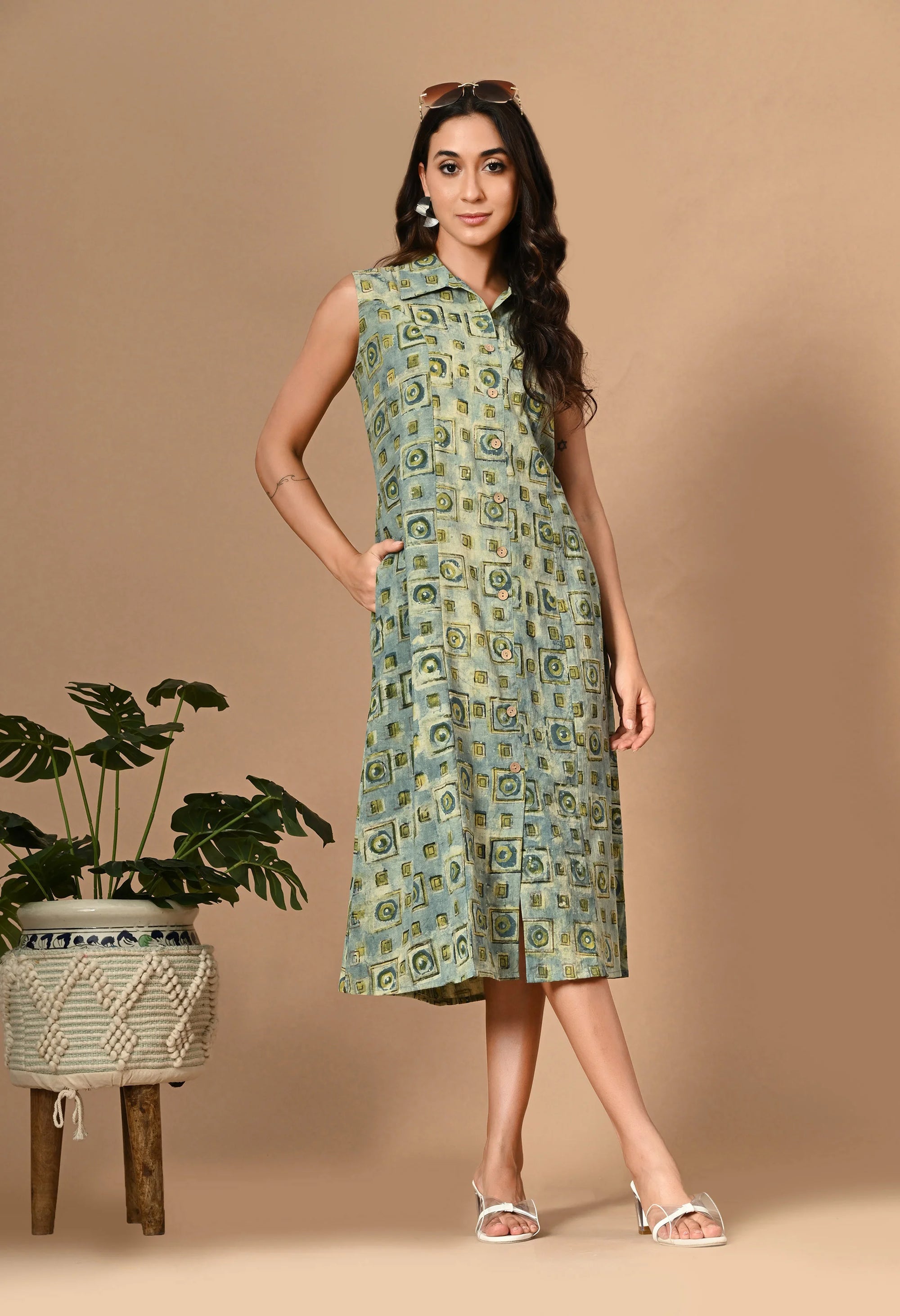 Blue Button Down Dress_6_Trisukh Clothing 