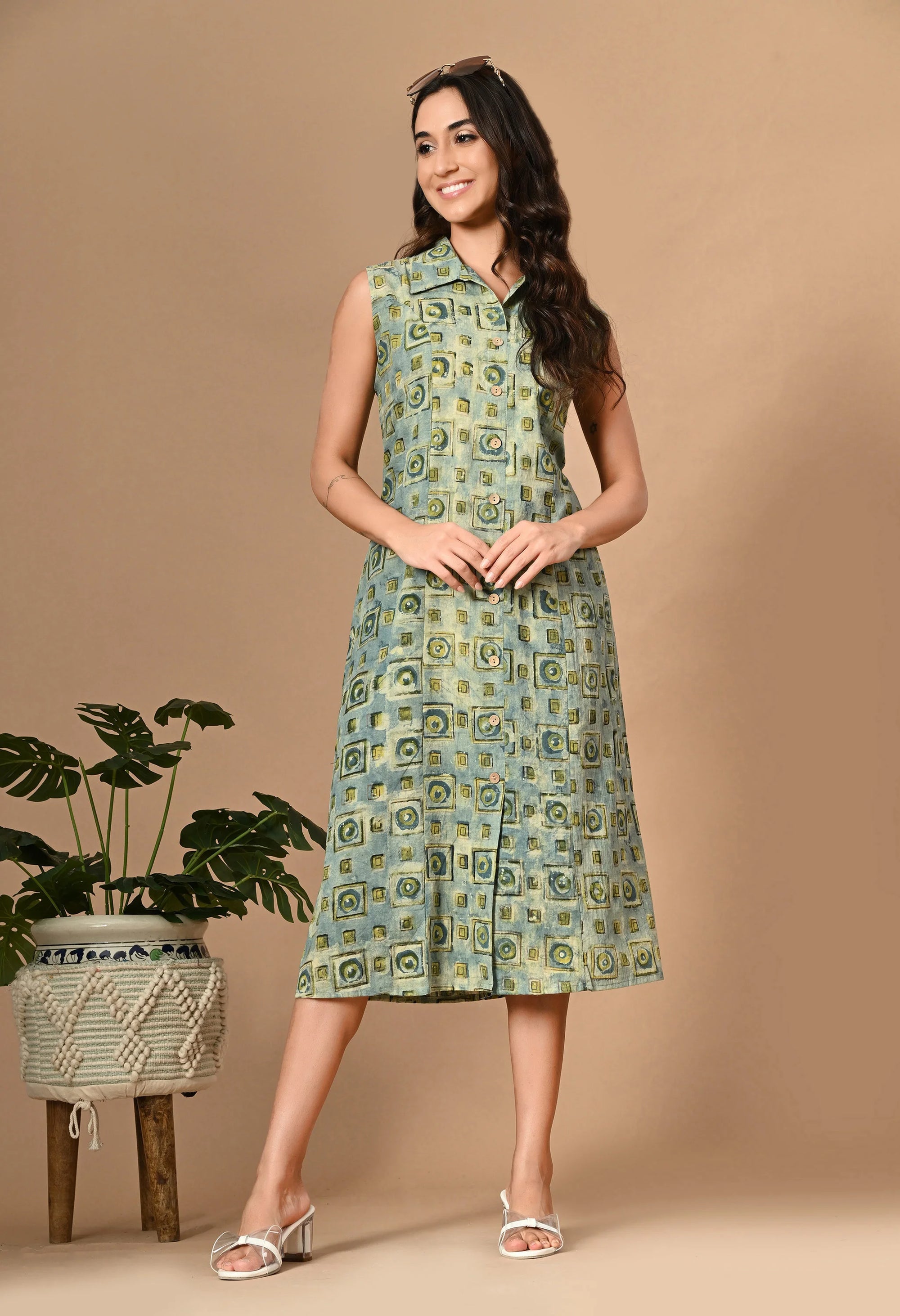Blue Button Down Dress_7_Trisukh Clothing 