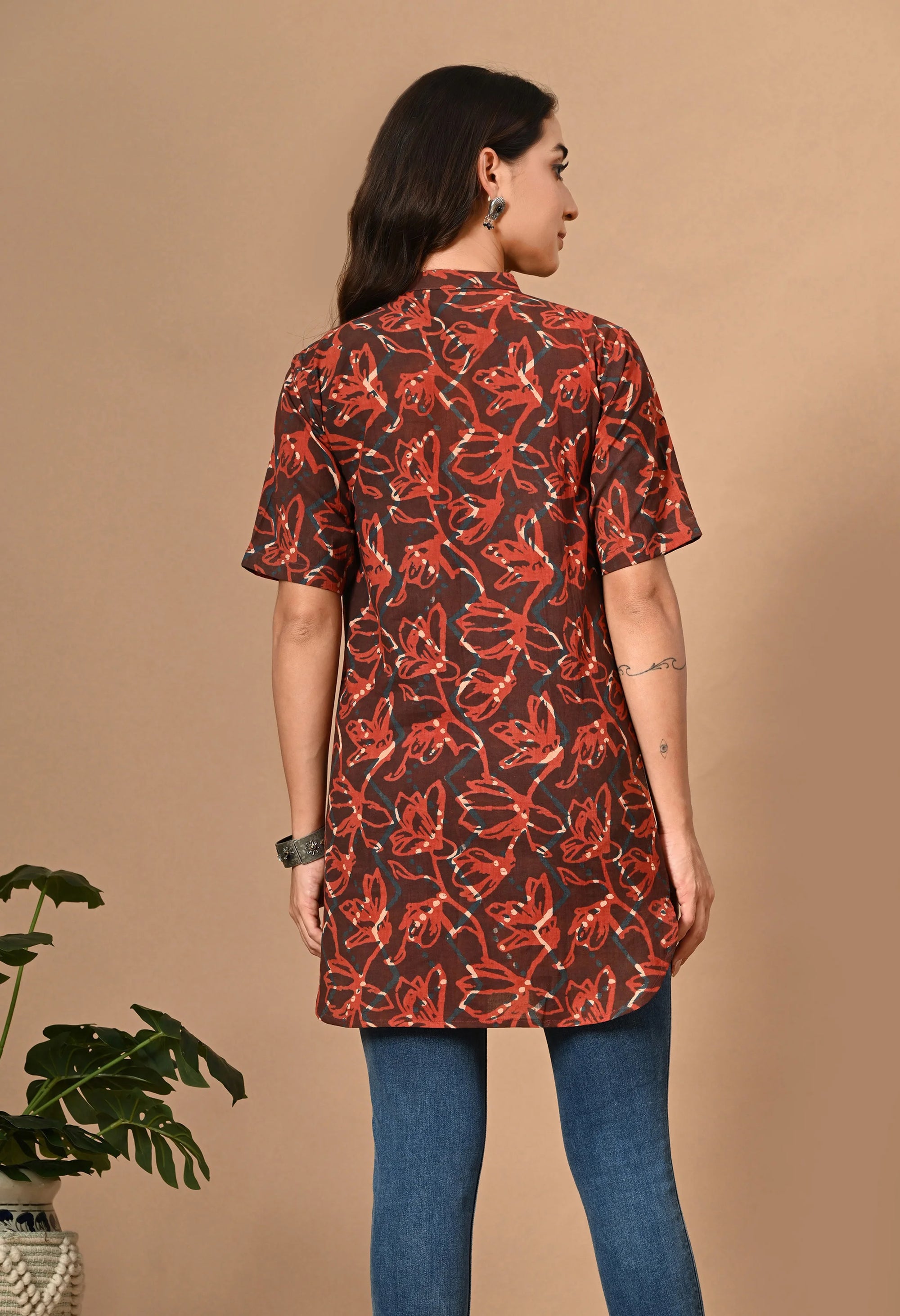 Brown Short Kurti with Collar_4_Trisukh Clothing 