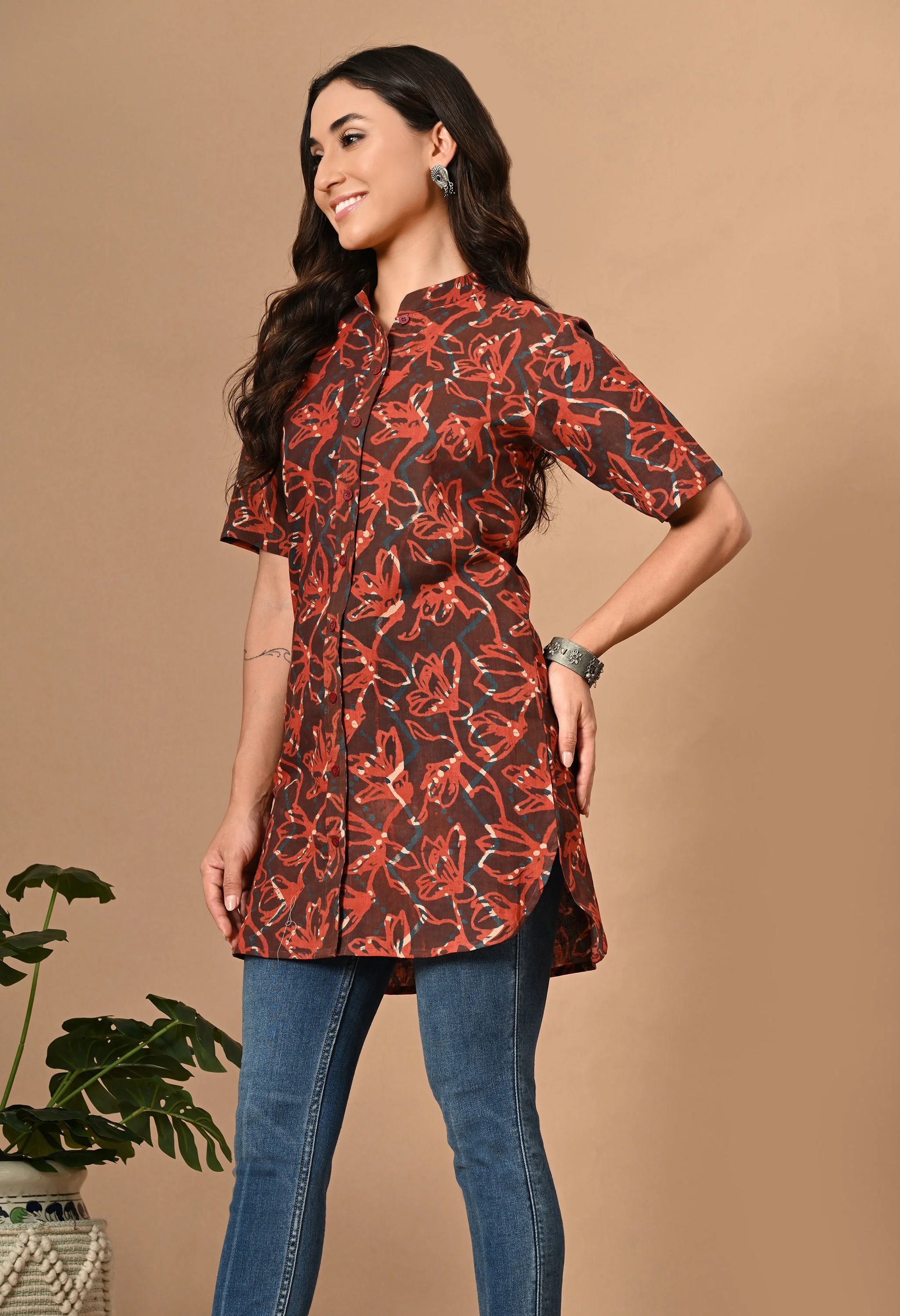 Brown Short Kurti with Collar_5_Trisukh Clothing 