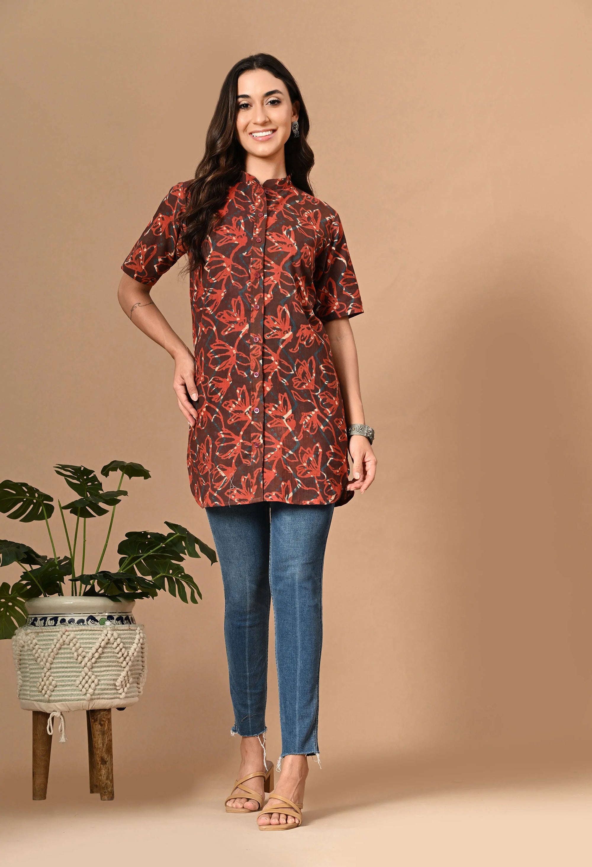 Brown Short Kurti with Collar_6_Trisukh Clothing 