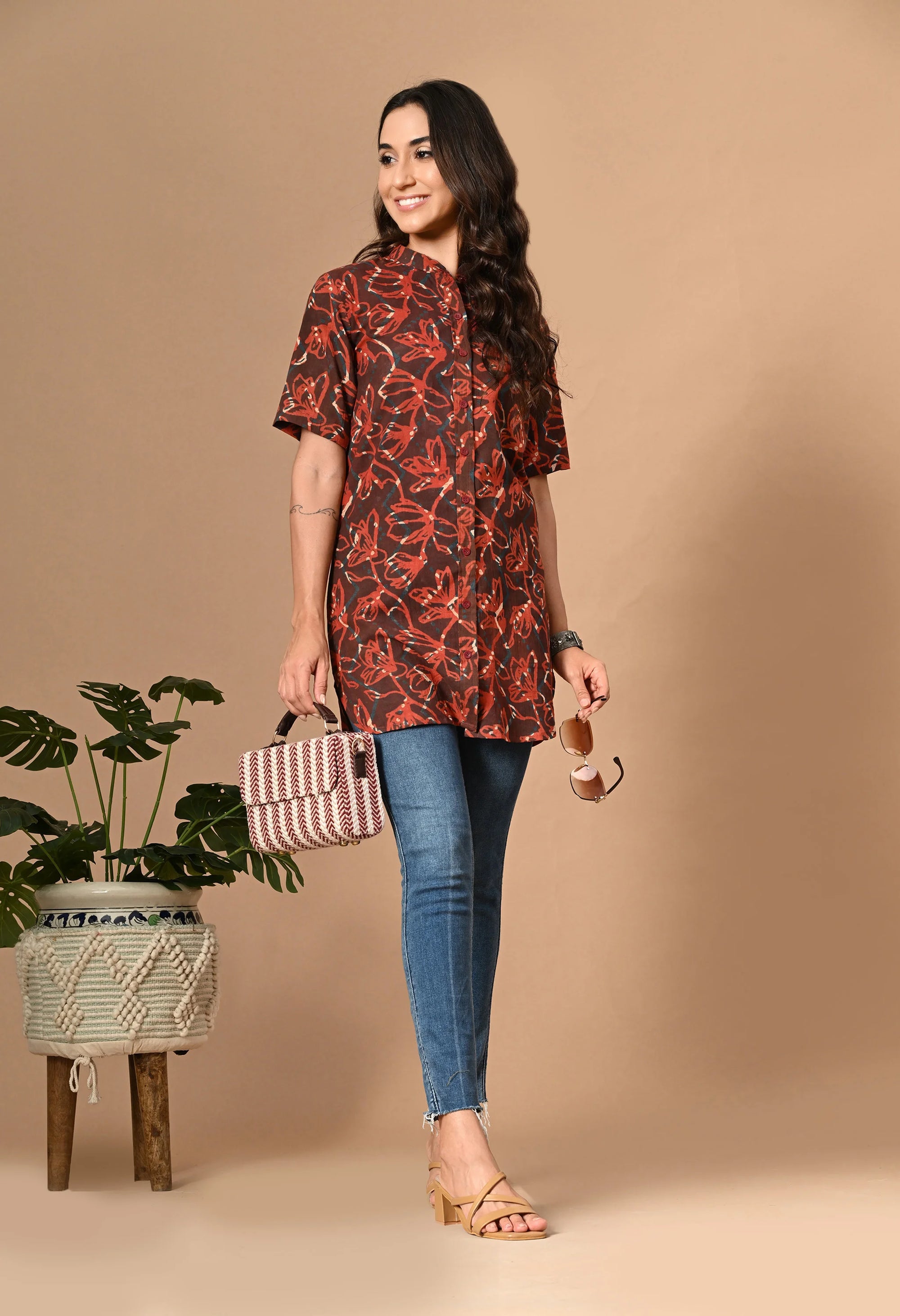 Brown Short Kurti with Collar_7_Trisukh Clothing 