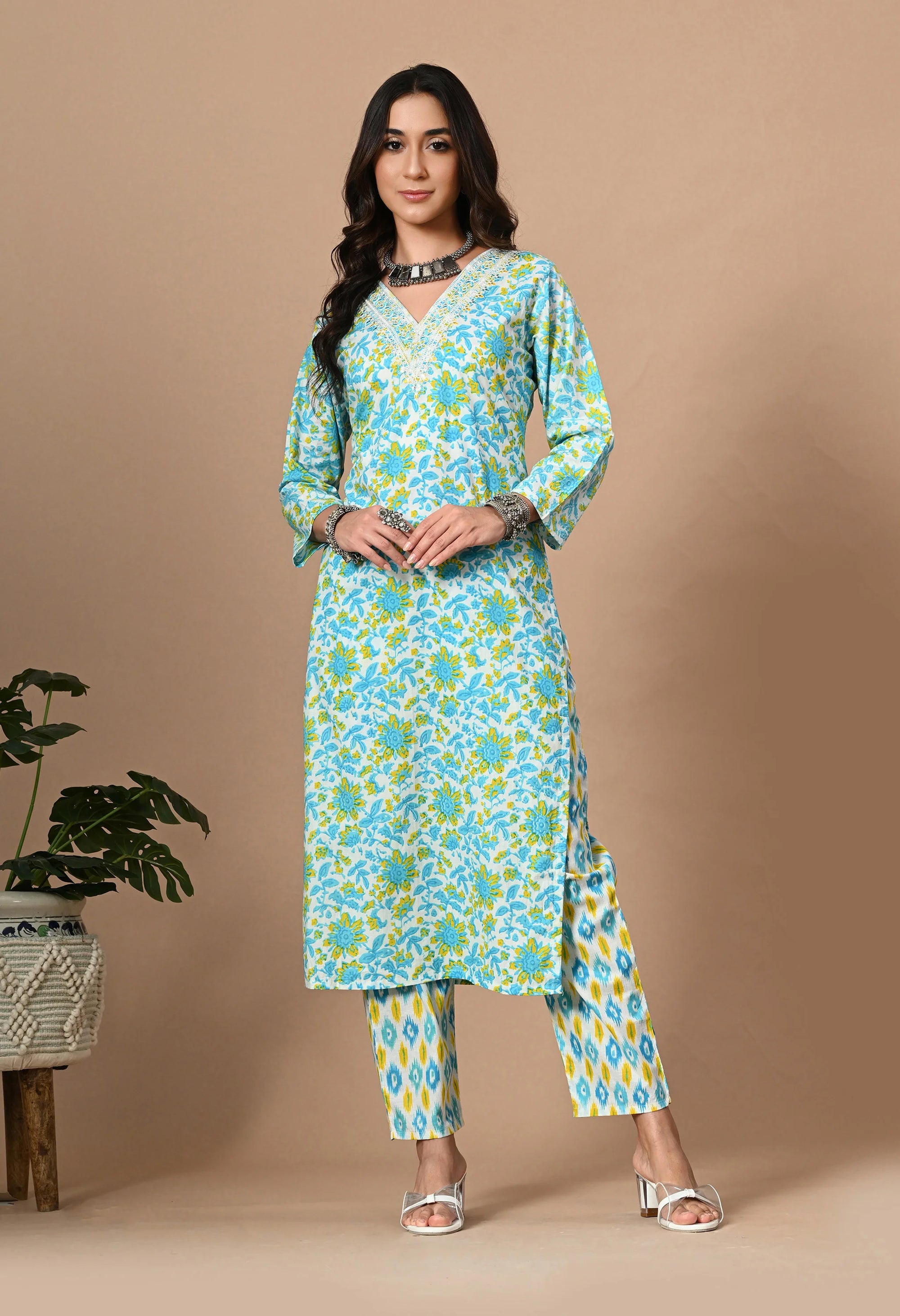 Blue Straight Cotton Kurta Set_6_Trisukh Clothing 
