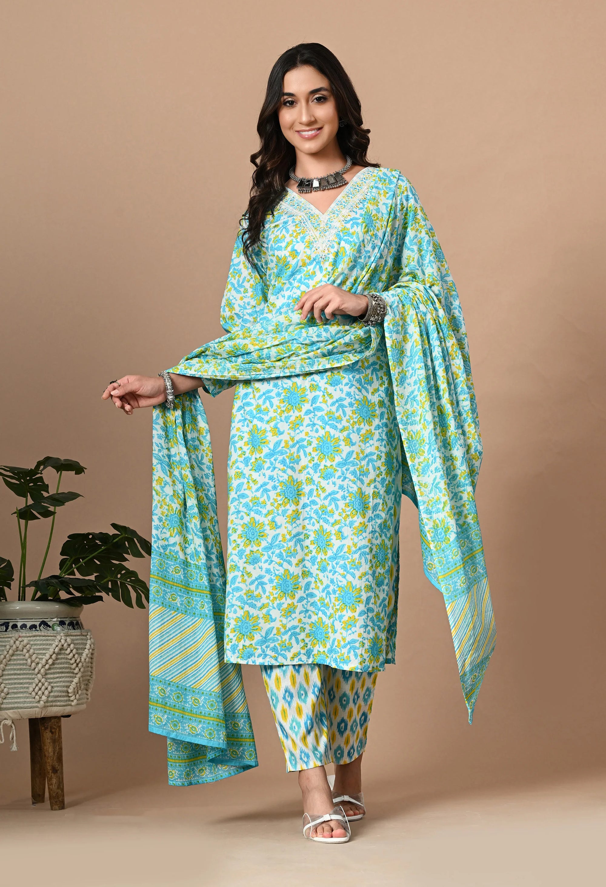 Blue Straight Cotton Kurta Set_3_Trisukh Clothing 