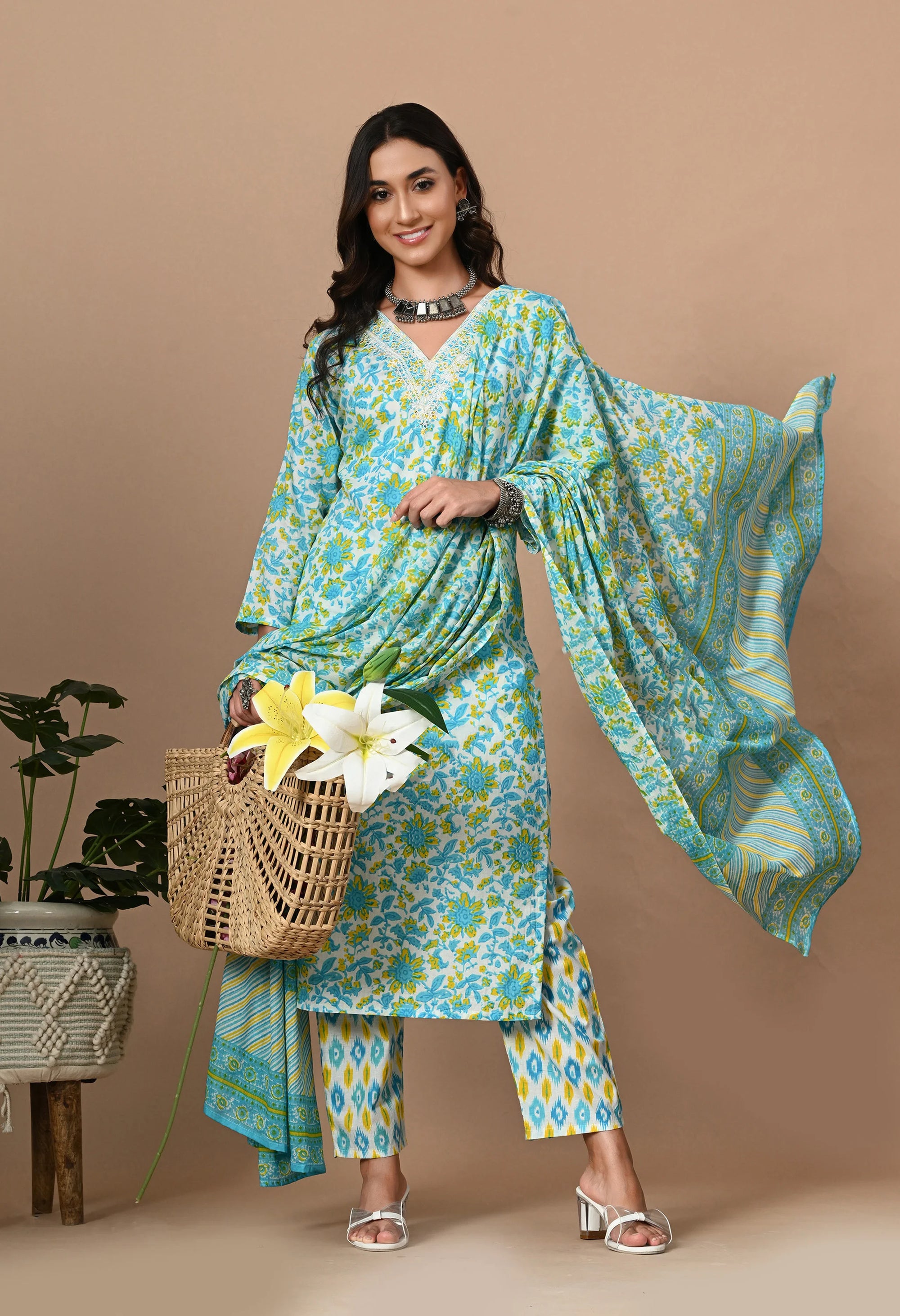 Blue Straight Cotton Kurta Set_2_Trisukh Clothing 