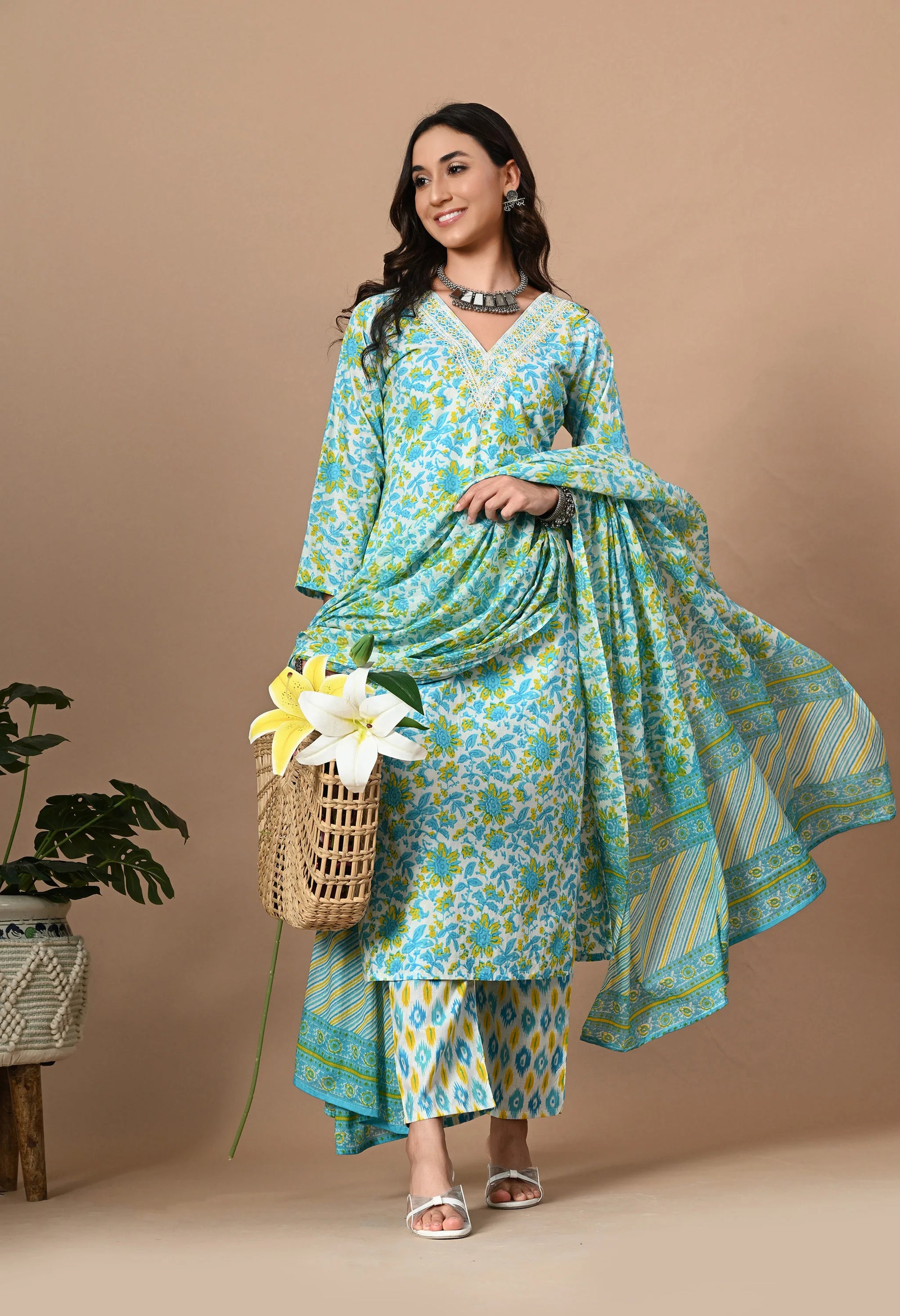 Blue Straight Cotton Kurta Set_1_Trisukh Clothing 