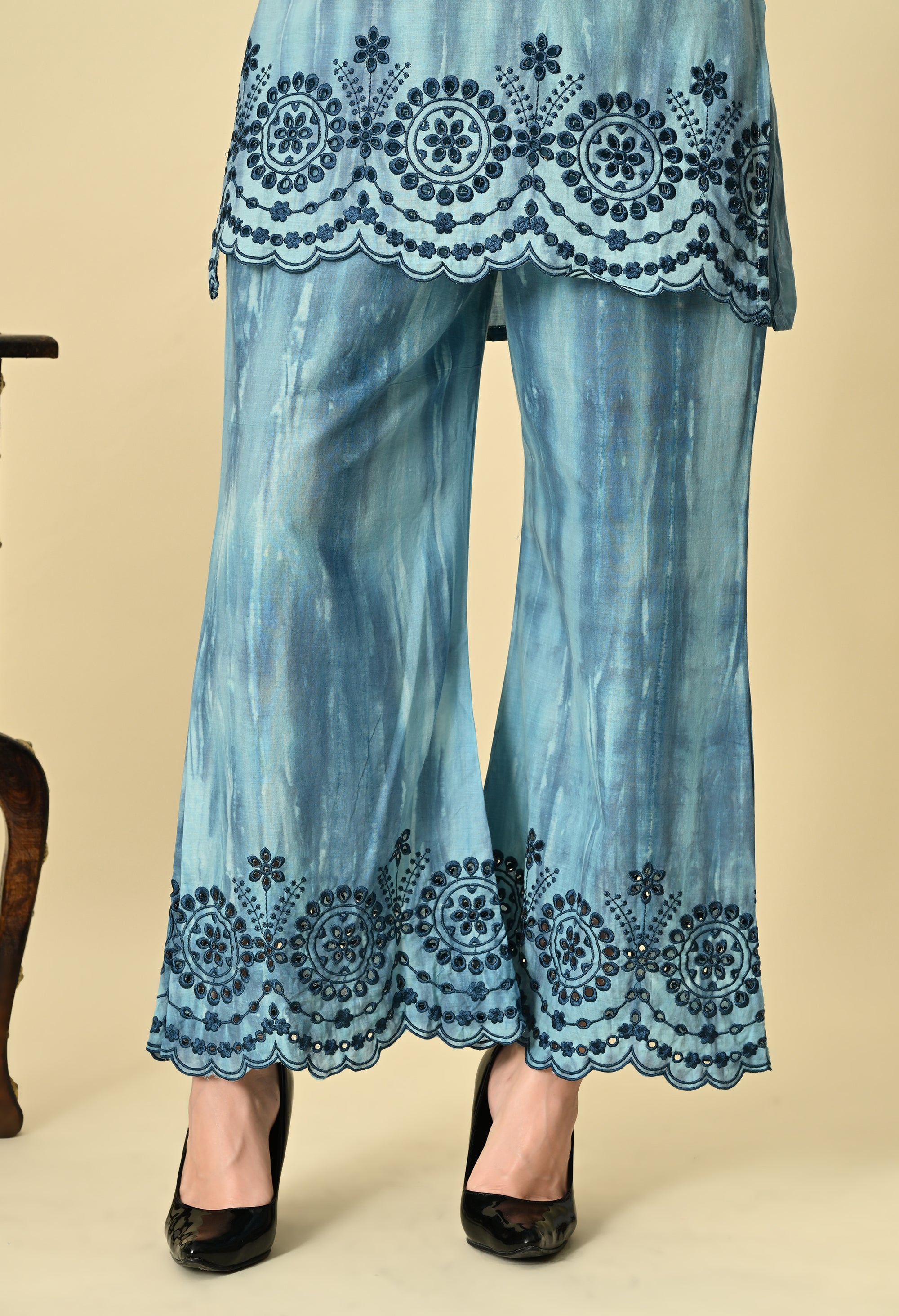 Blue Rayon Tie & Die Embroidered Coord Set_4_Trisukh Clothing 
