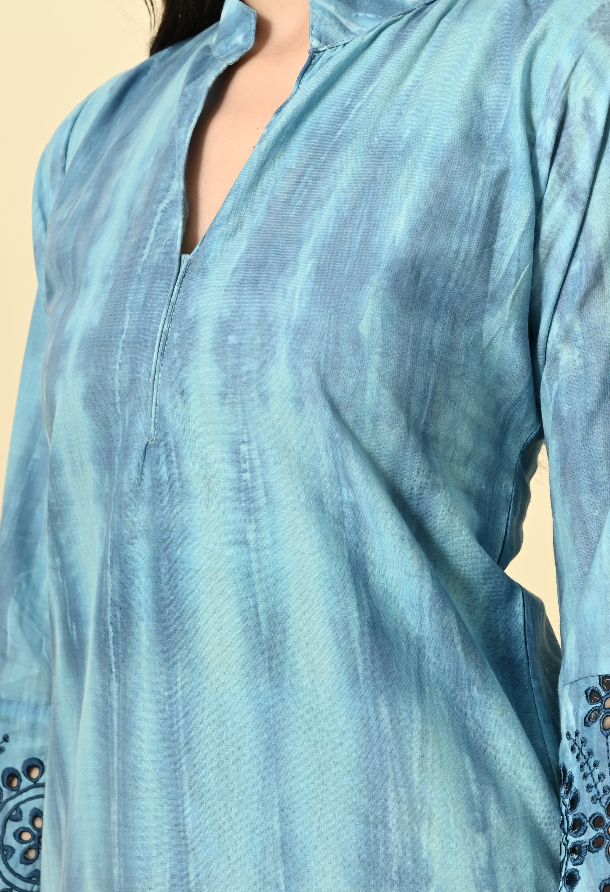 Blue Rayon Tie &amp; Die Embroidered Coord Set_8_Trisukh Clothing