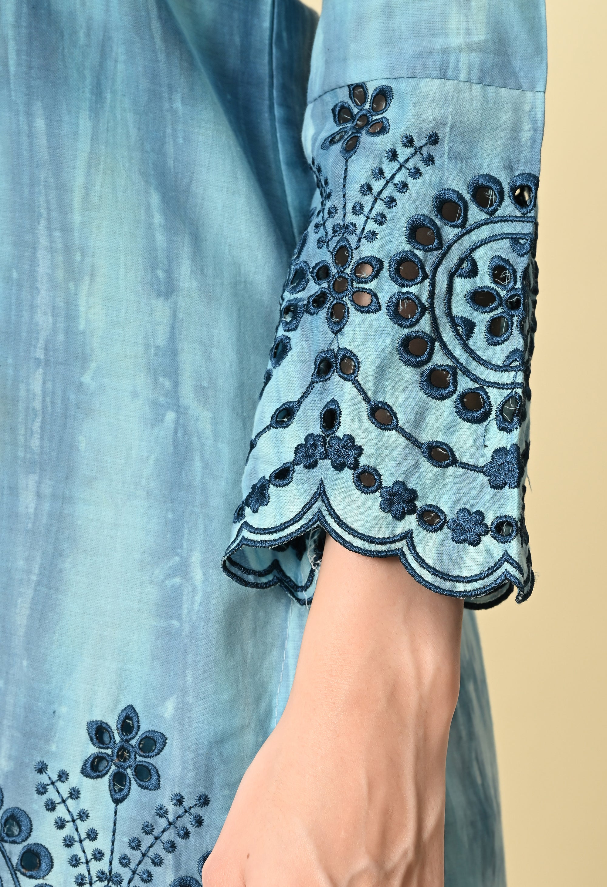 Blue Rayon Tie &amp; Die Embroidered Coord Set_7_Trisukh Clothing 