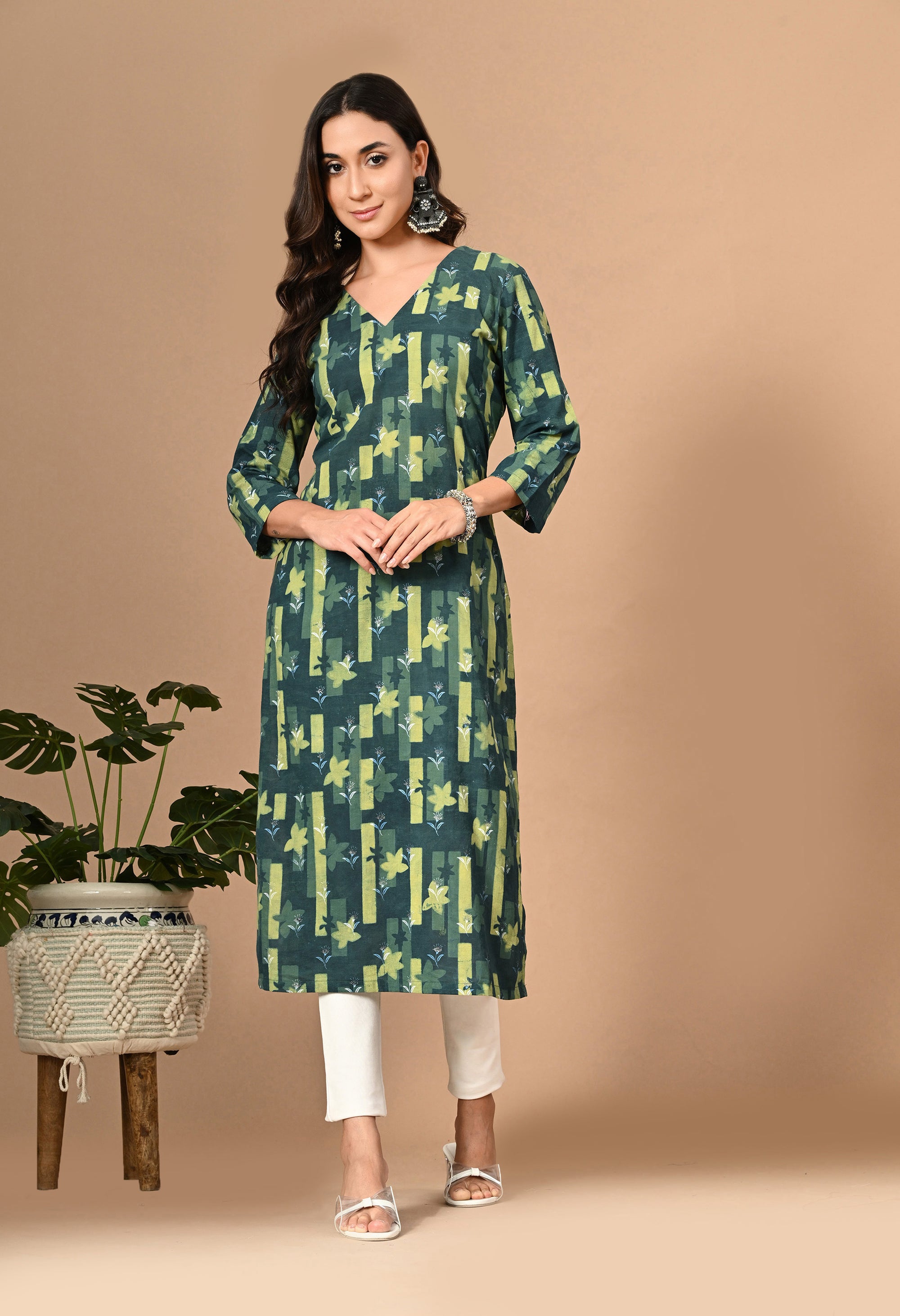 Dark Green Printed Kurta_1_Trisukh Clothing 