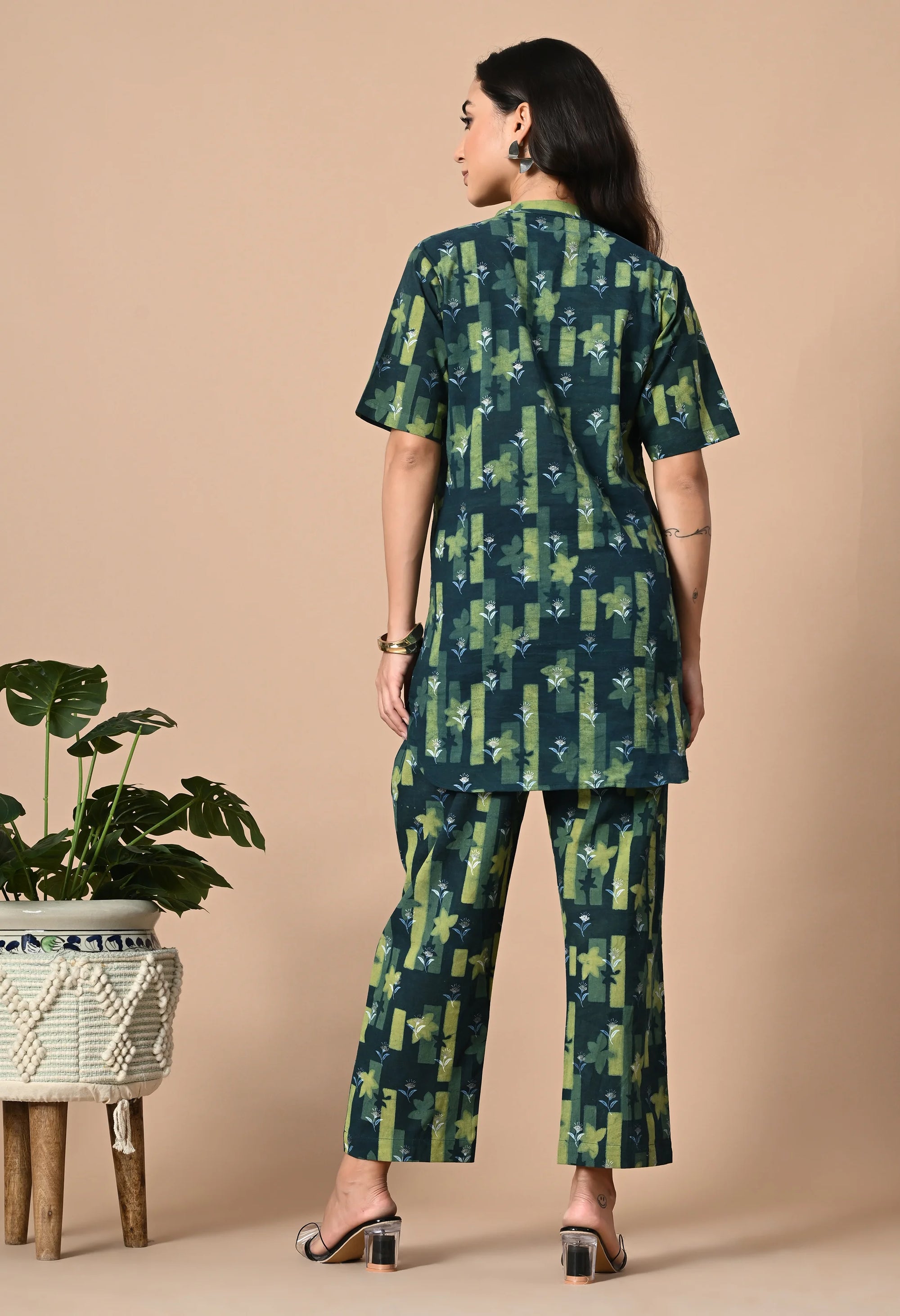 Dark Green Pleated Kurta Coord_1_ Trisukh Clothing 