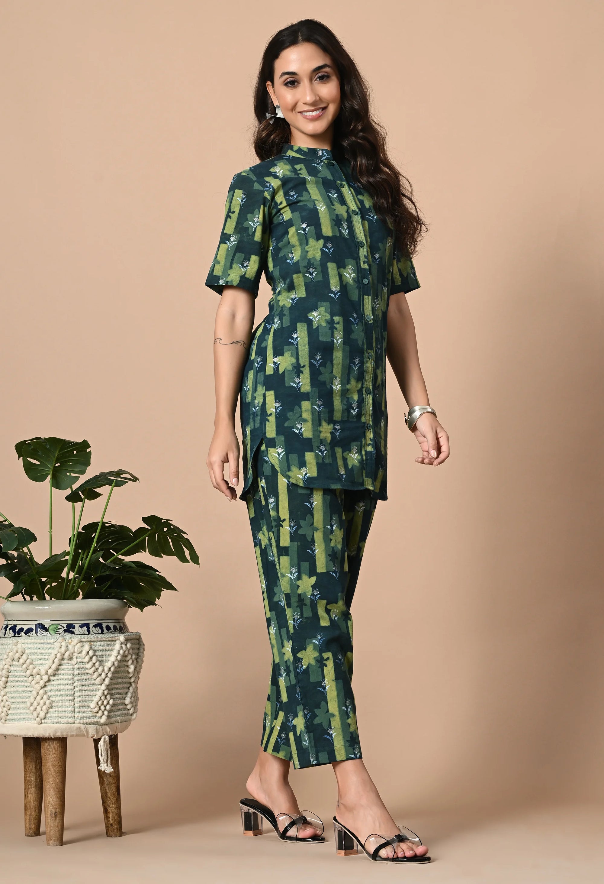 Dark Green Pleated Kurta Coord_2_Trisukh Clothing 