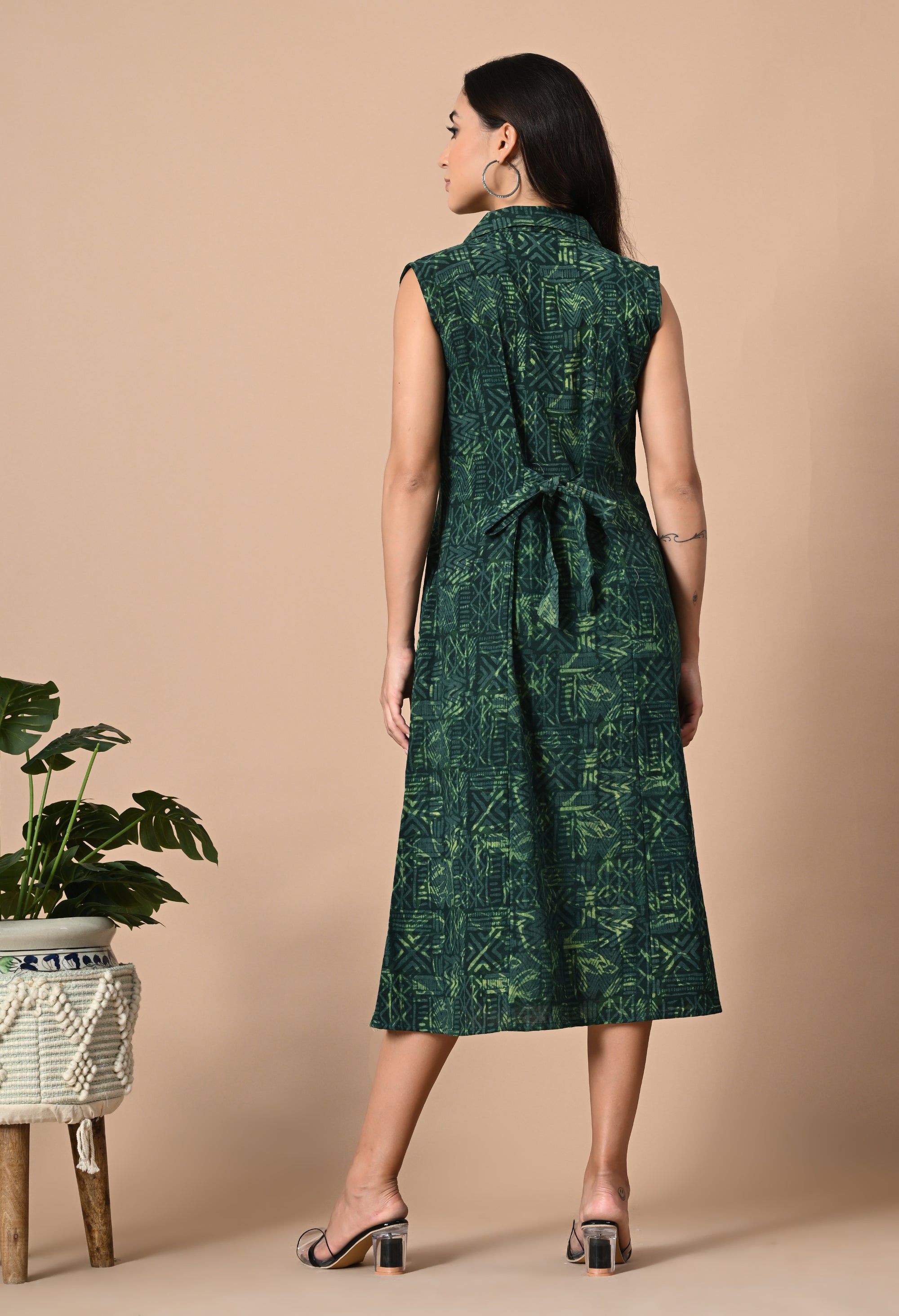 Emerald Green Button Down Dress_5_Trisukh Clothing 