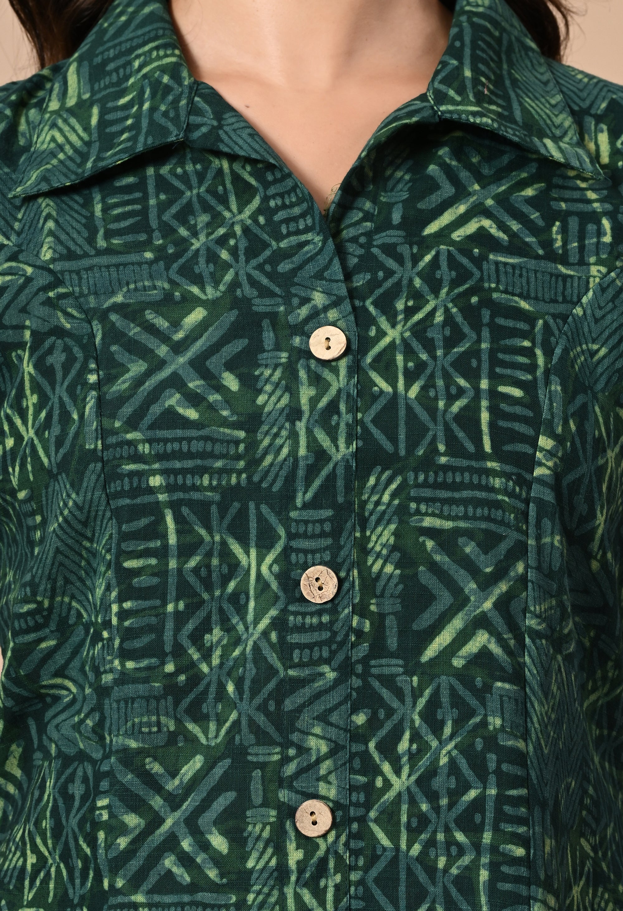 Emerald Green Button Down Dress_6_Trisukh Clothing 