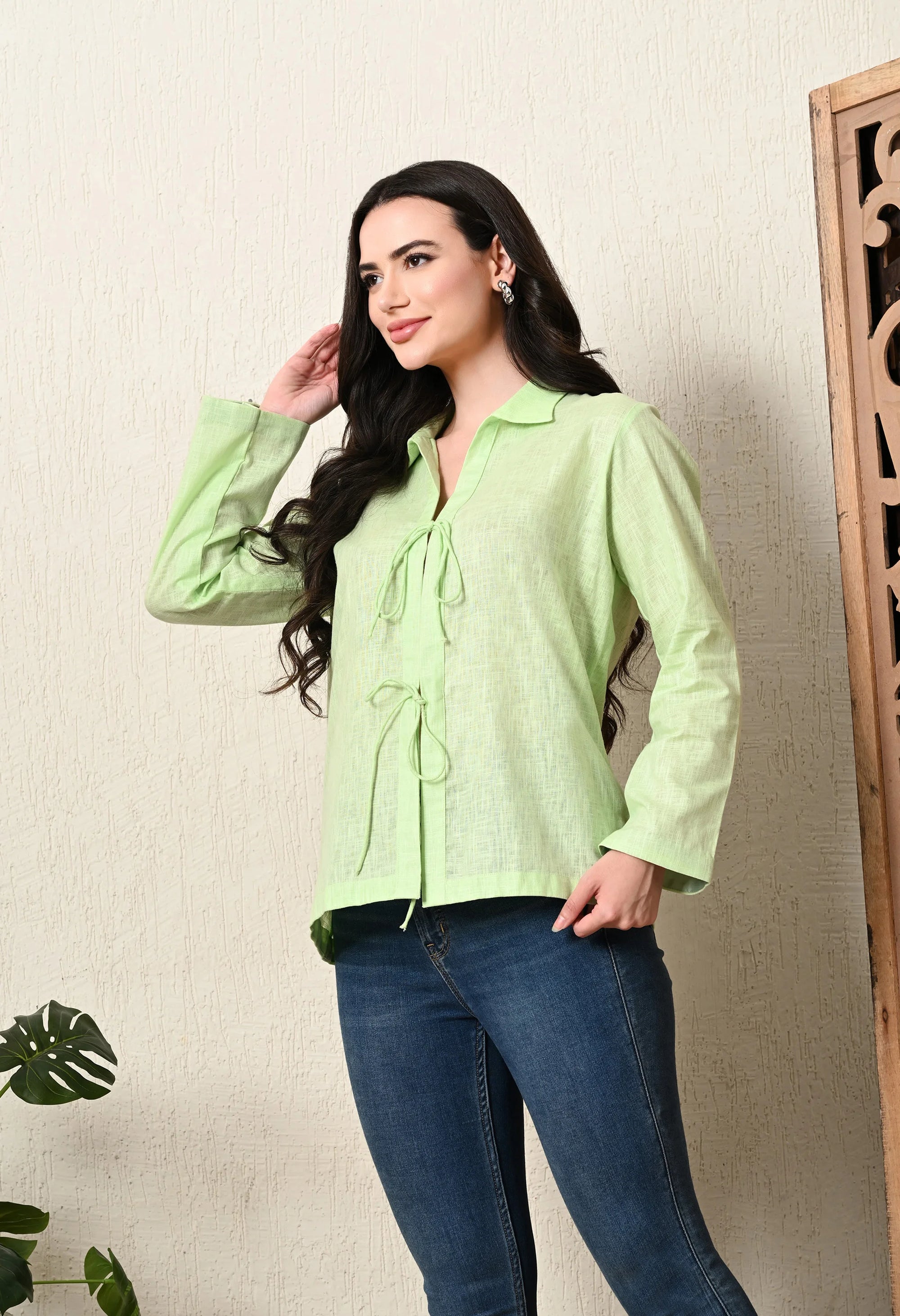 Fluorescent Green Linen Top_2_Trisukh Clothing 