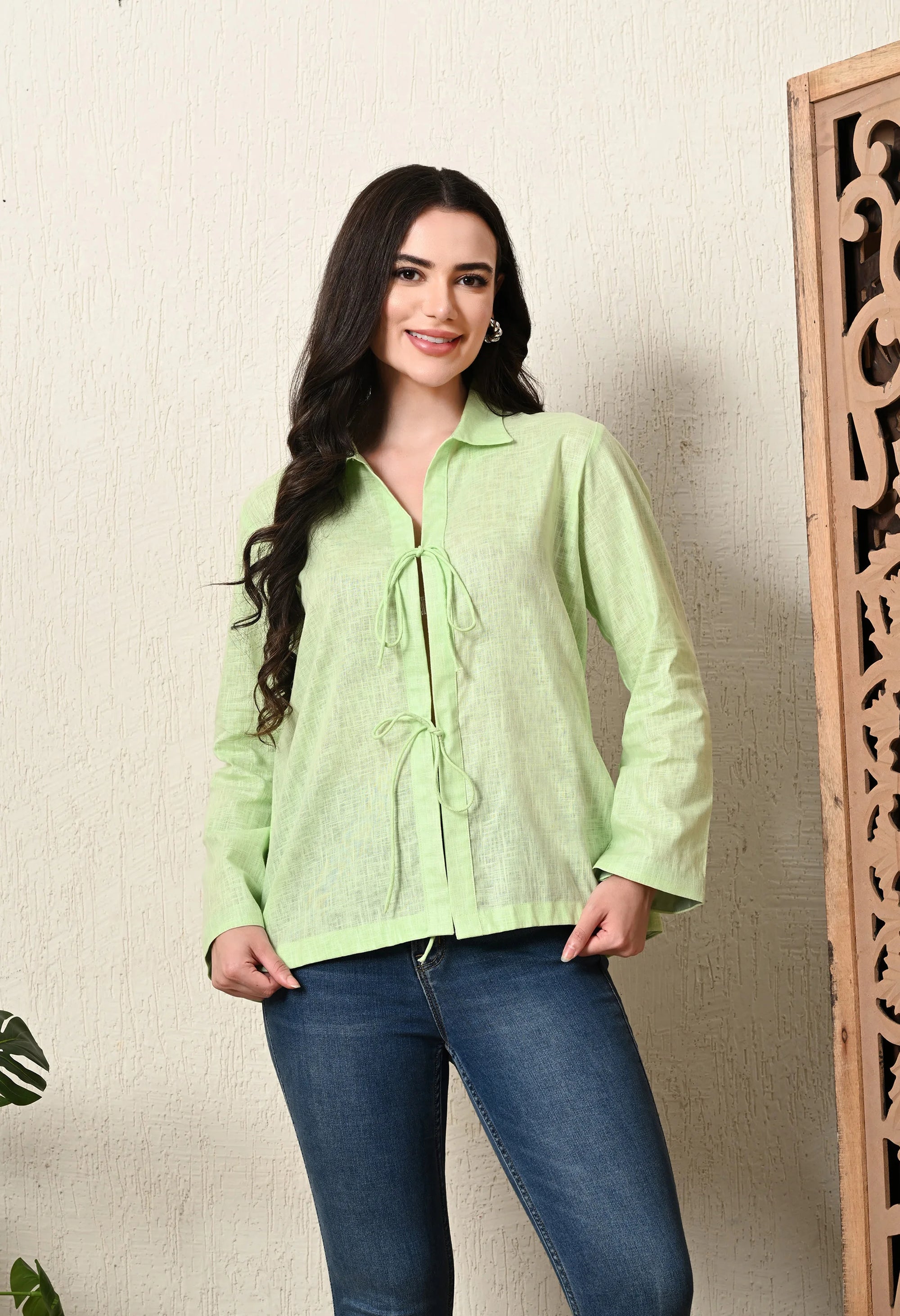 Fluorescent Green Linen Top_5_Trisukh  Clothing 