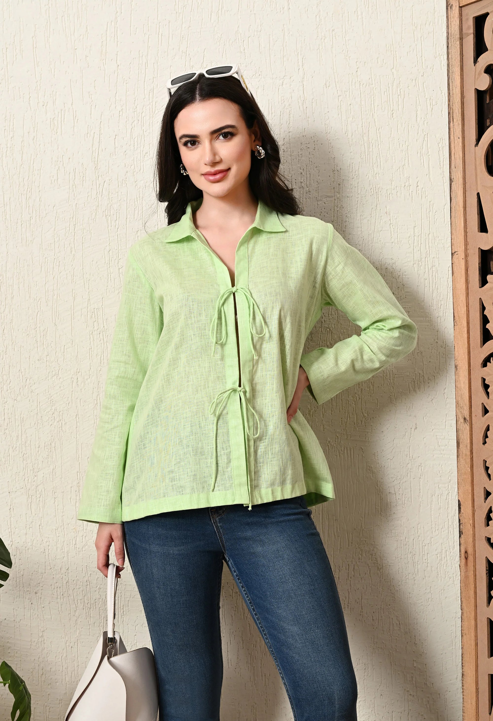 Fluorescent Green Linen Top_7_Trisukh Clothing 
