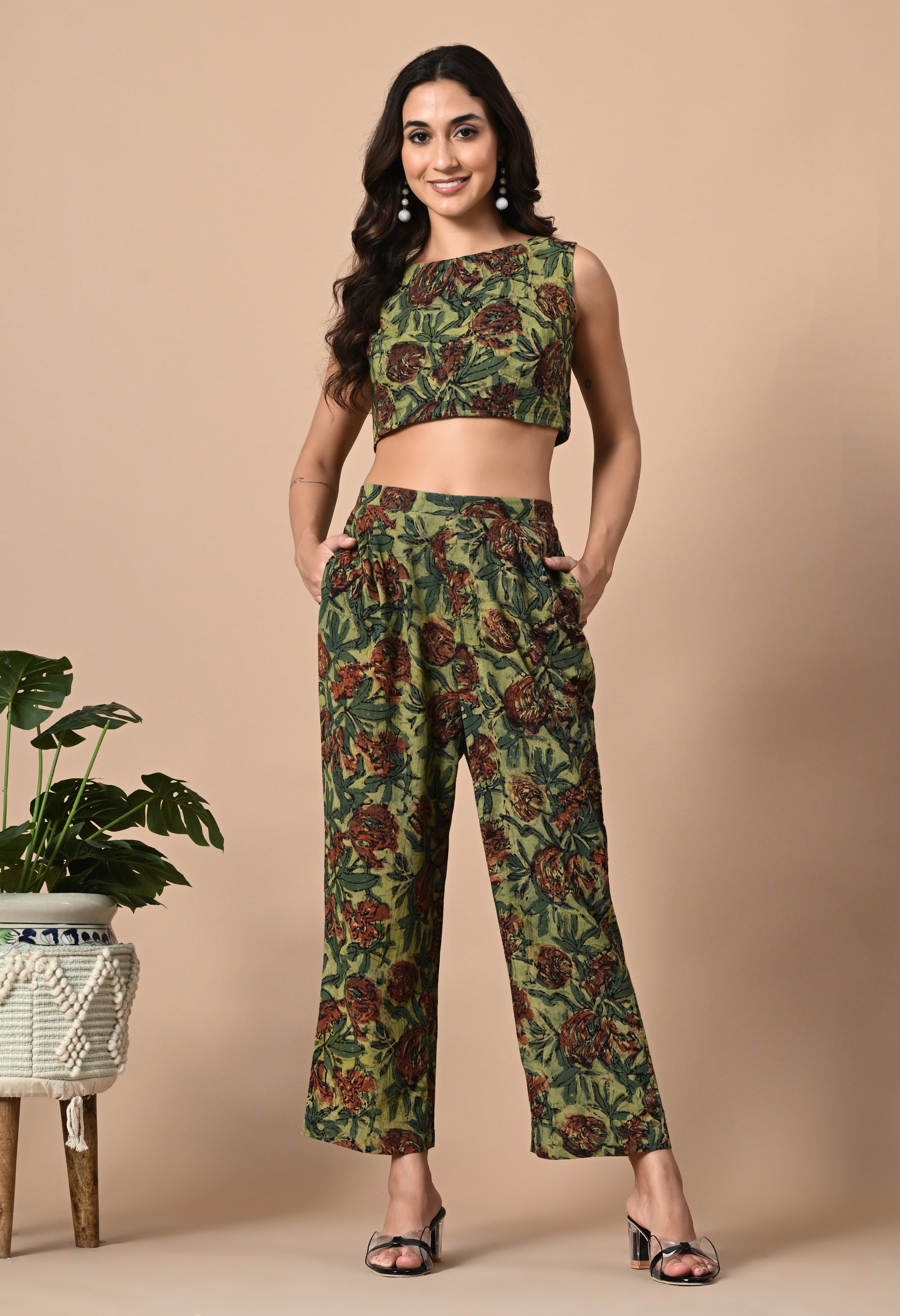 Green Coord Set with Jacket and Belt_2_Trisukh Clothing 