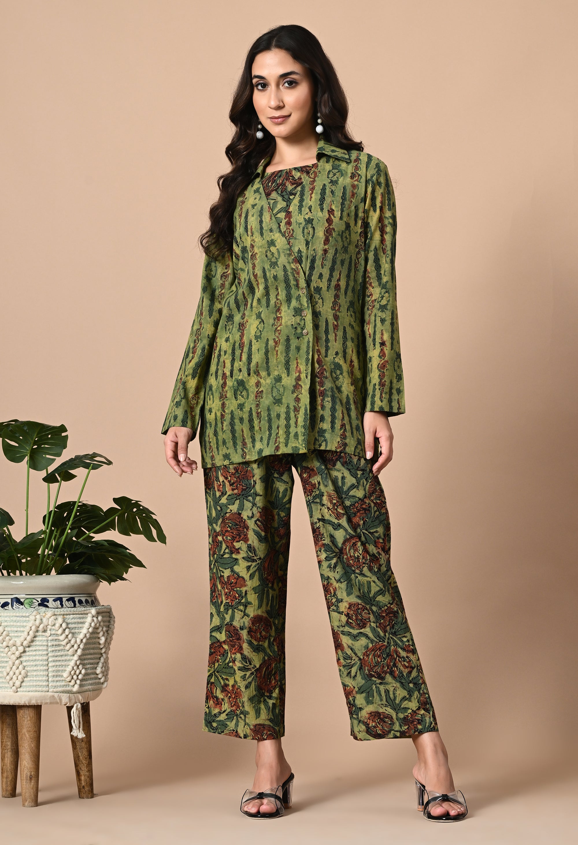 Green Coord Set with Jacket and Belt_1_Trisukh Clothing 