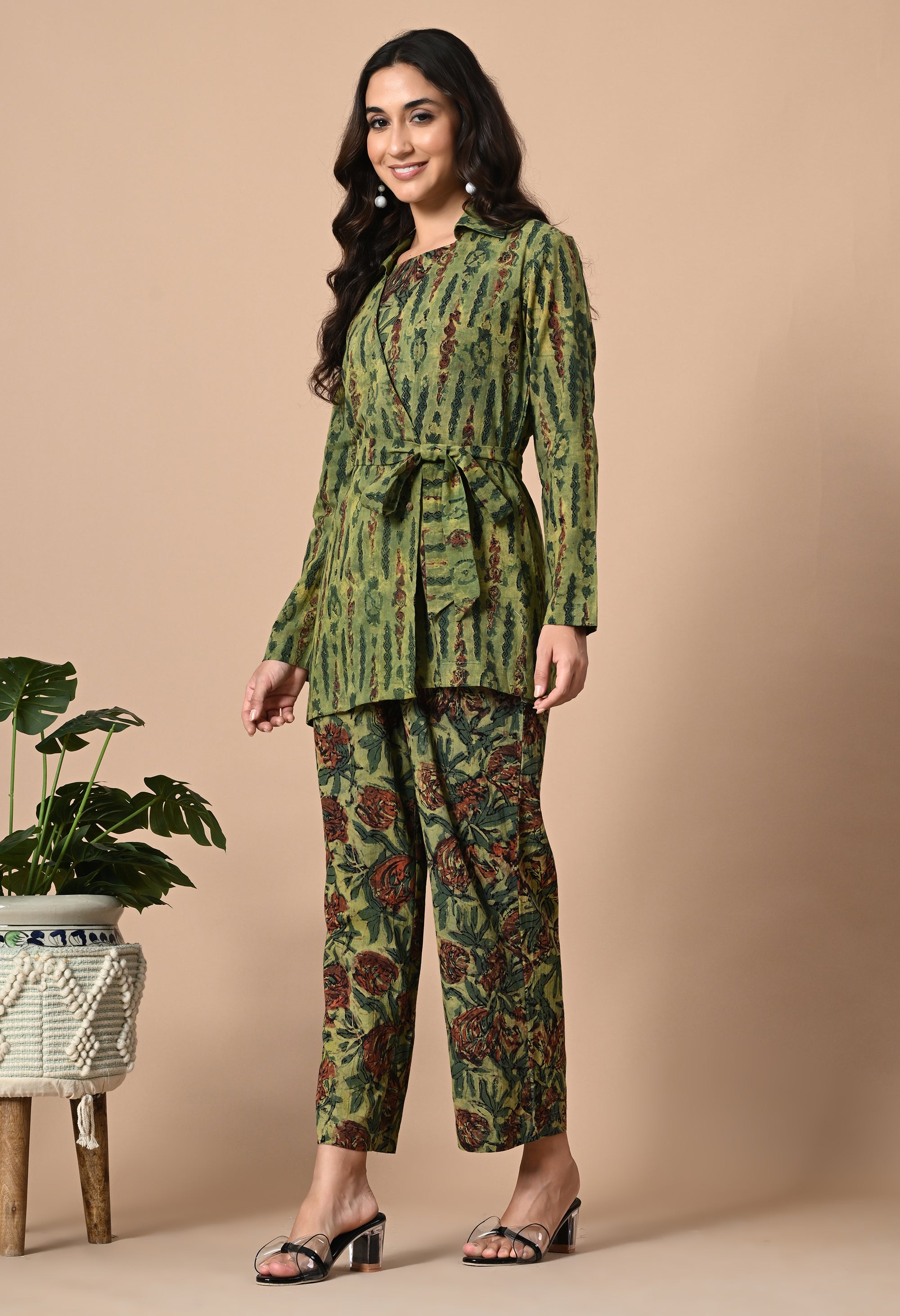 Green Coord Set with Jacket and Belt_4_Trisukh Clothing 