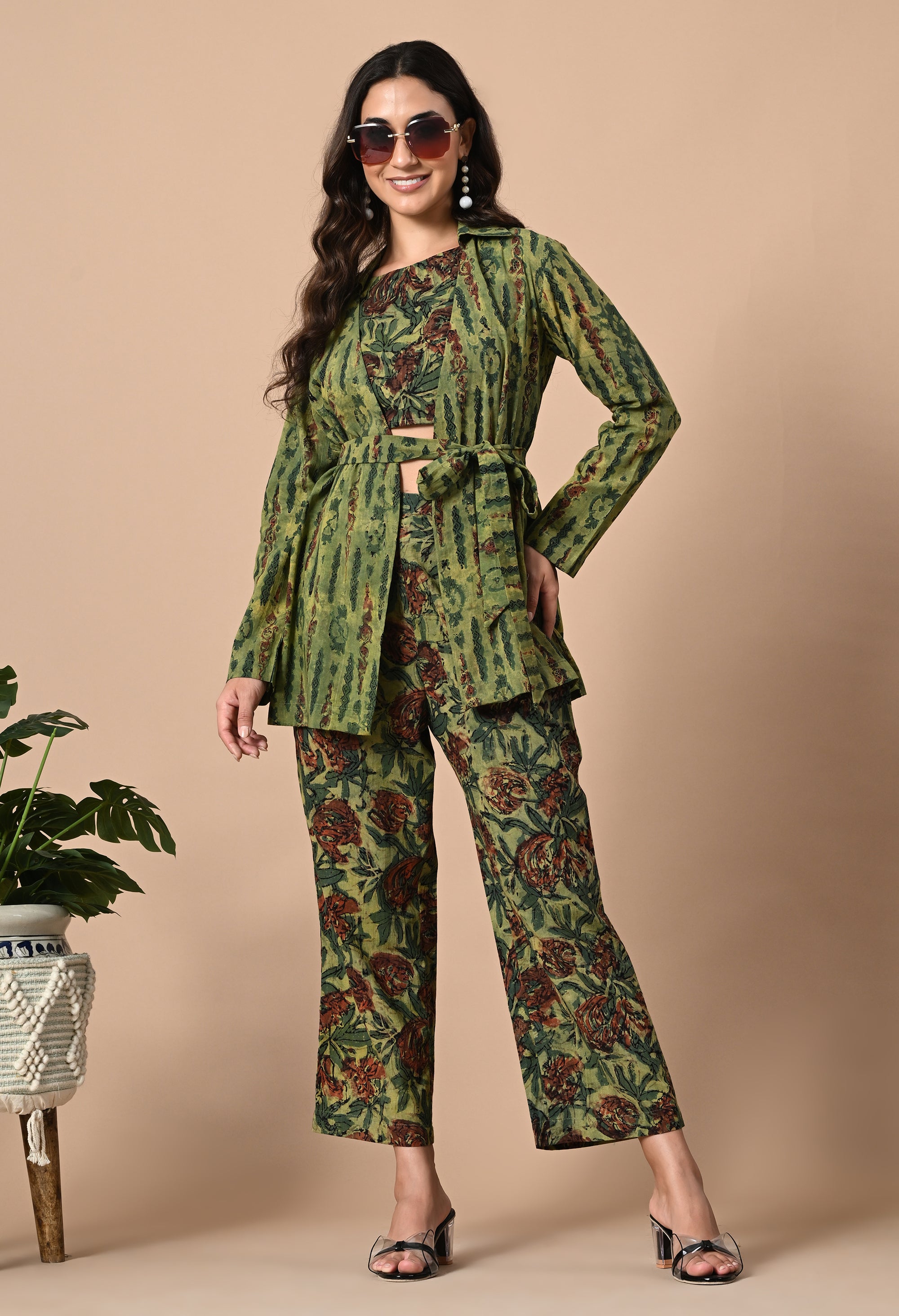 Green Coord Set with Jacket and Belt_6_Trisukh Clothing