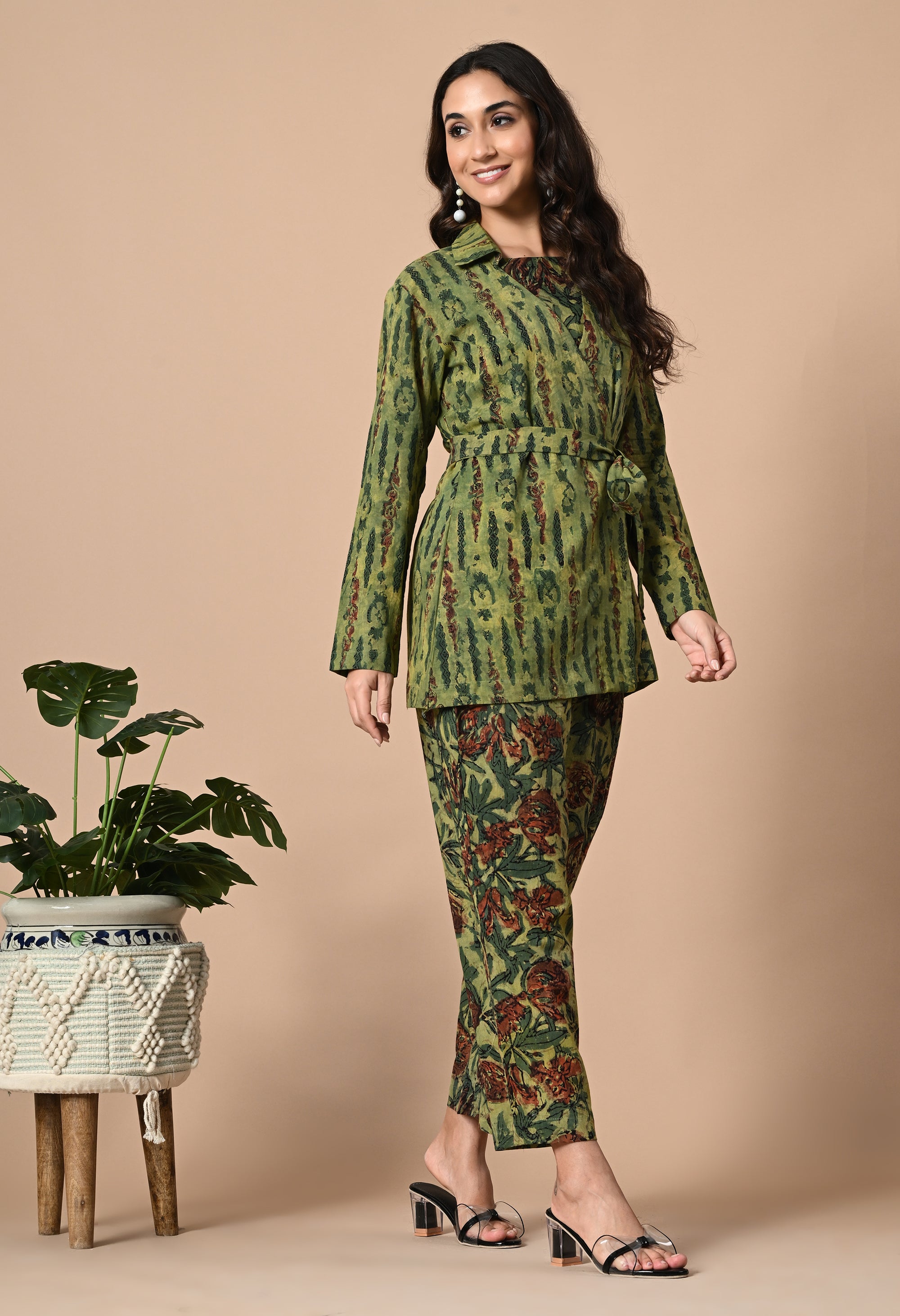 Green Coord Set with Jacket and Belt_5_Trisukh Clothing 