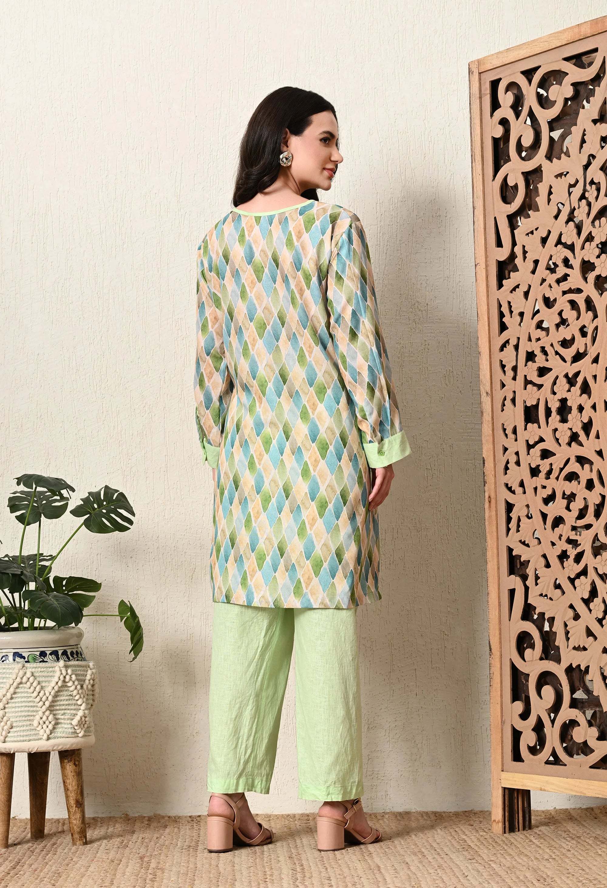 Green Linen Kurta Set_2_Trisukh Clothing 